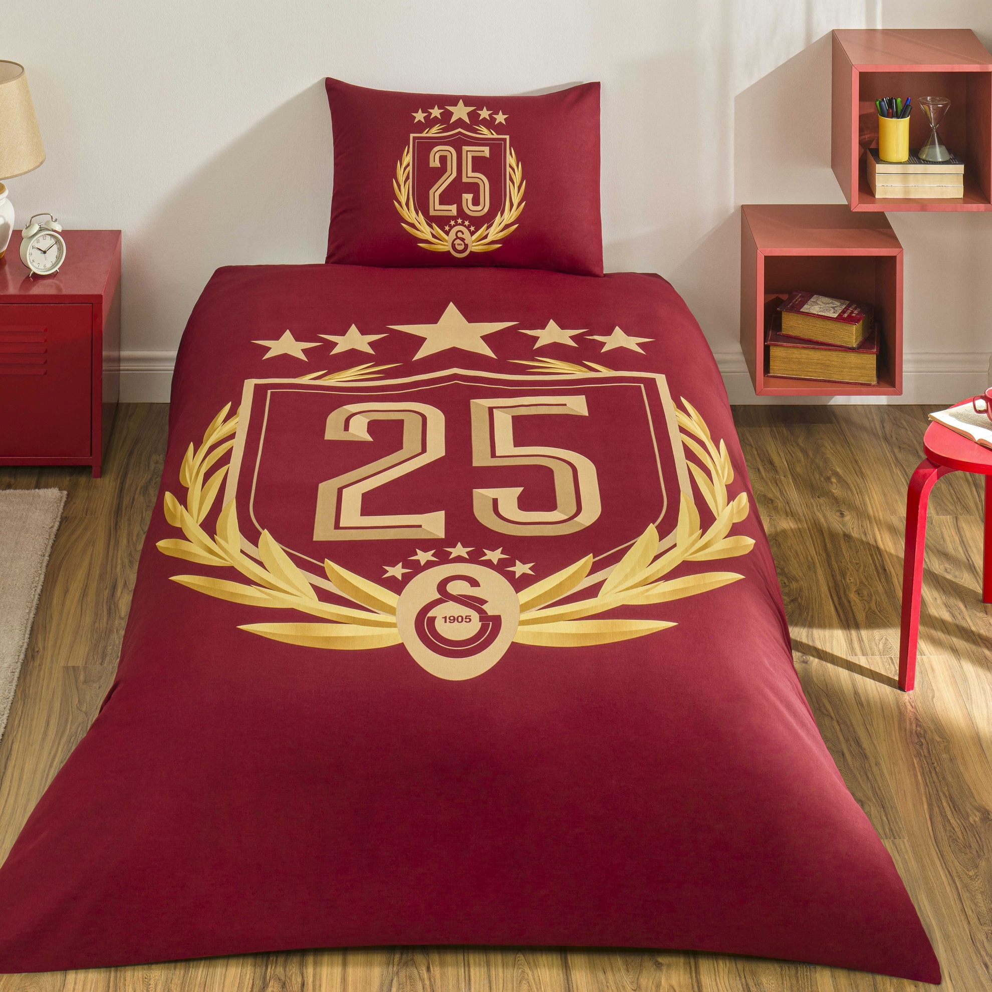 resm Taç Lisanslı Galatasaray 25.Şampiyonluk Tek Kişilik Nevresim Takımı