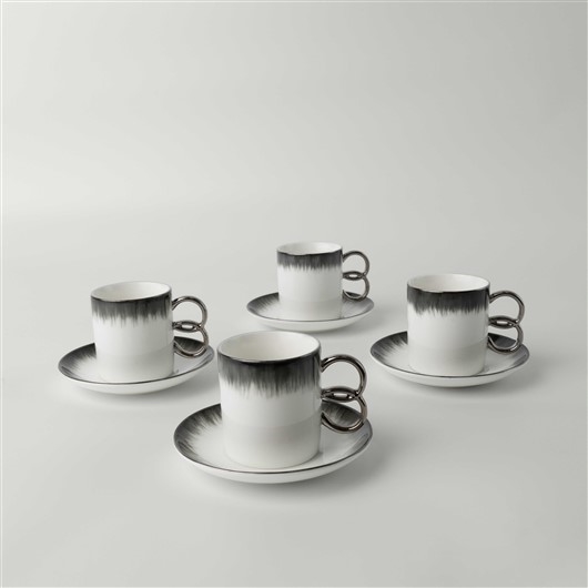 resm Linens Edith Porselen 4'lü 110 ml Kahve Fincan Takımı Antrasit