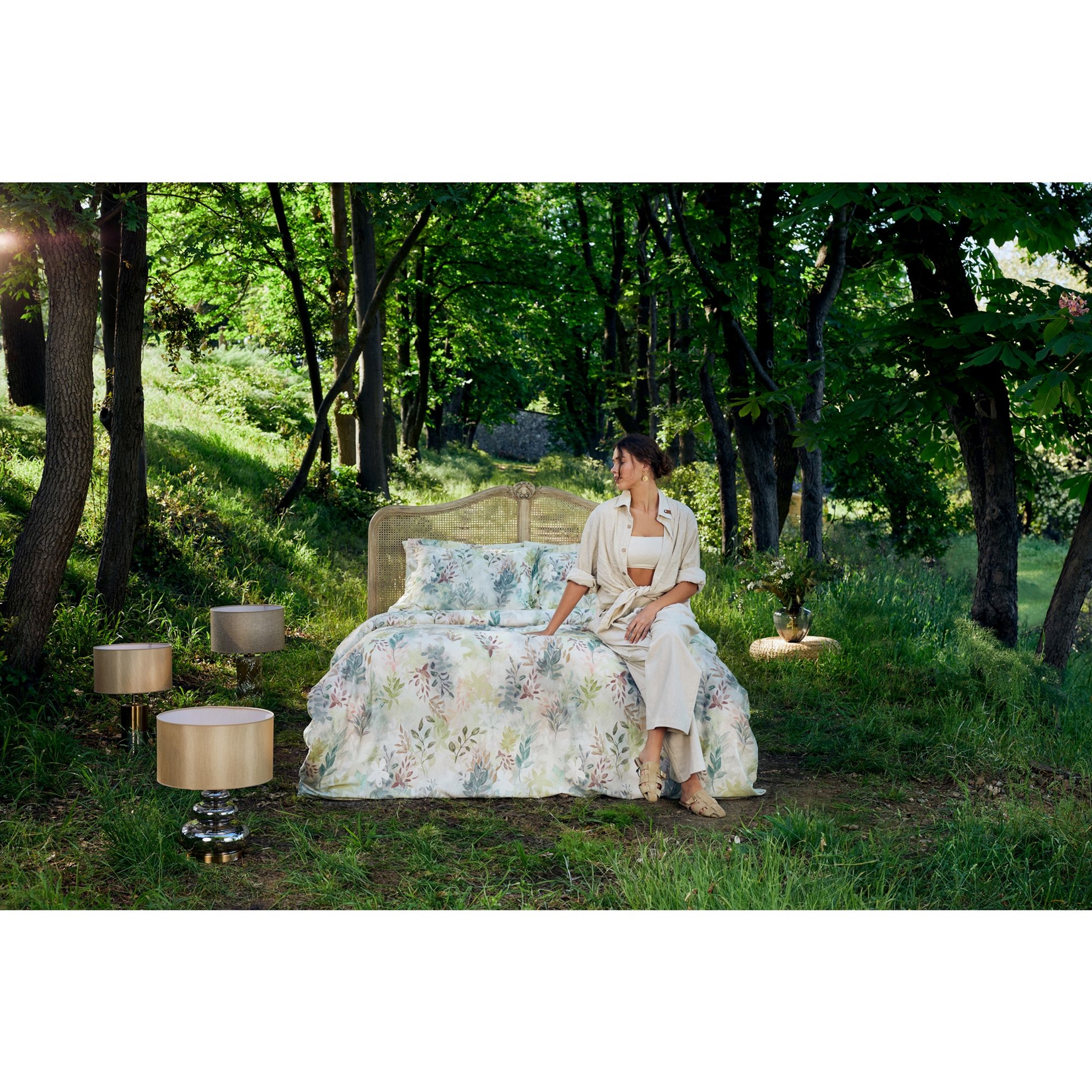 resm Linens Wisteria Pamuk Saten King Nevresim Takımı Yeşil
