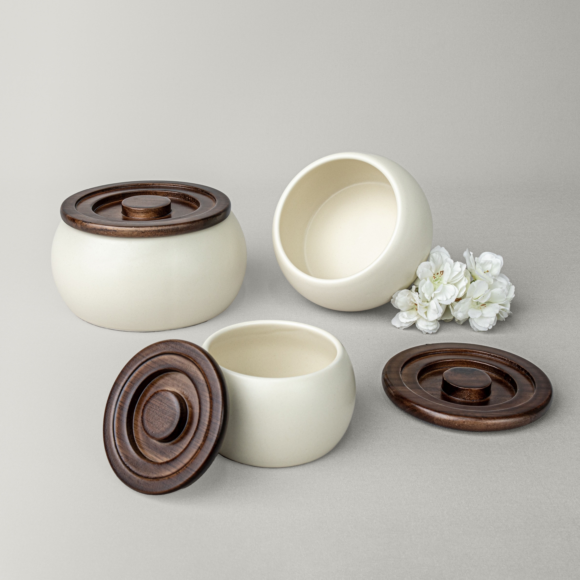 resm Linens Curve 16 cm Kapaklı Kase Ekru