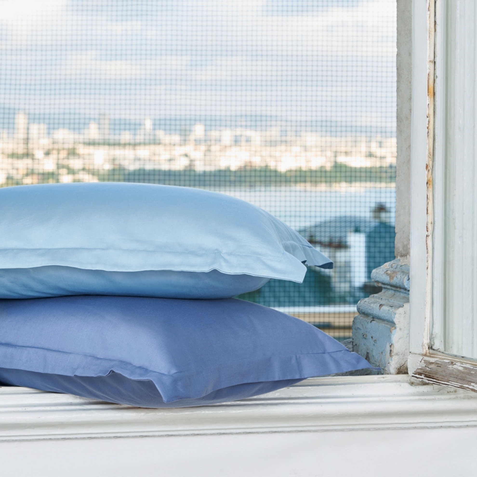 resm Linens Mix&Match Pamuk Saten 2'li Volanlı Yastık Kılıfı Seti İndigo