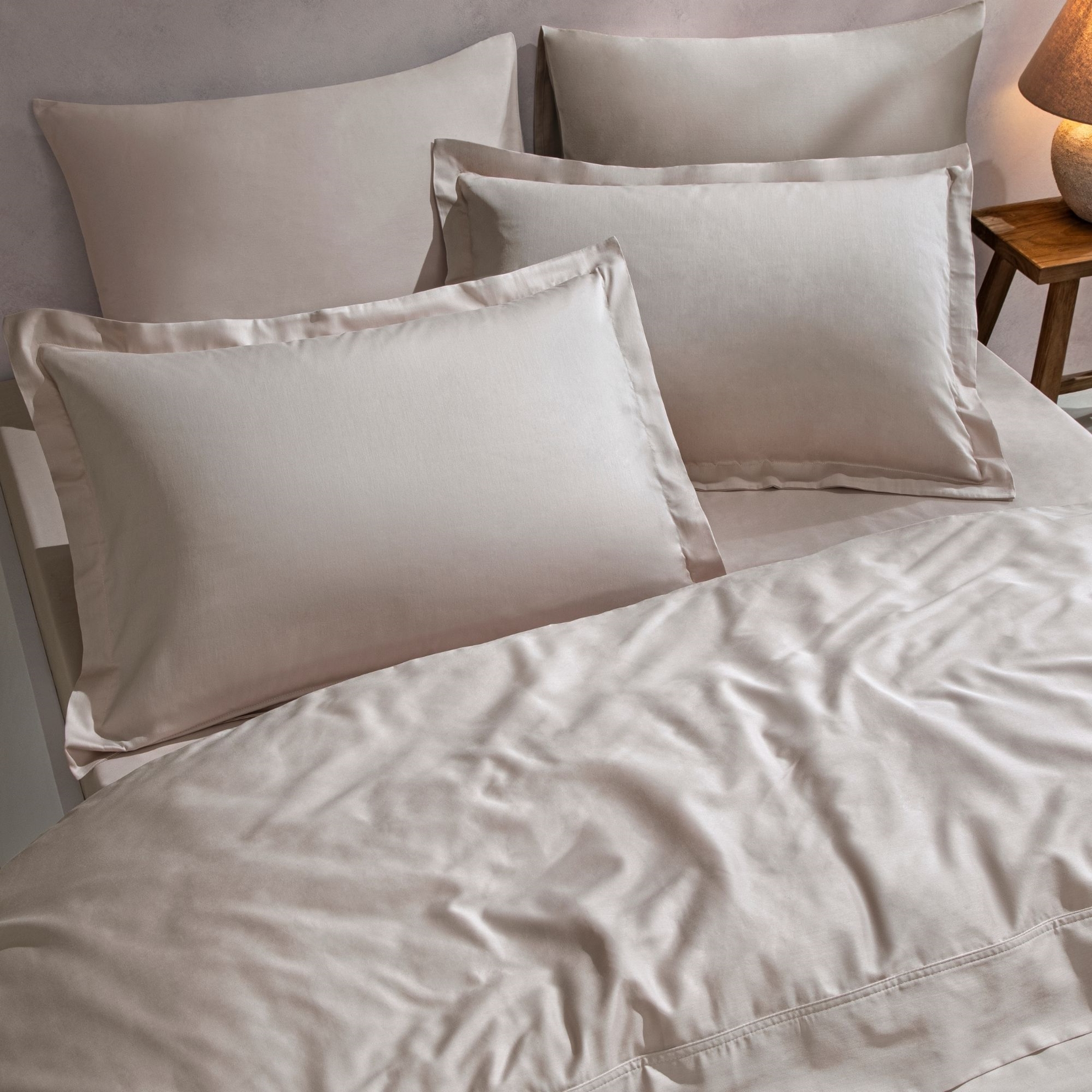 resm Linens Mix&Match Pamuk Saten 2'li Standart Yastık Kılıfı Seti Taş