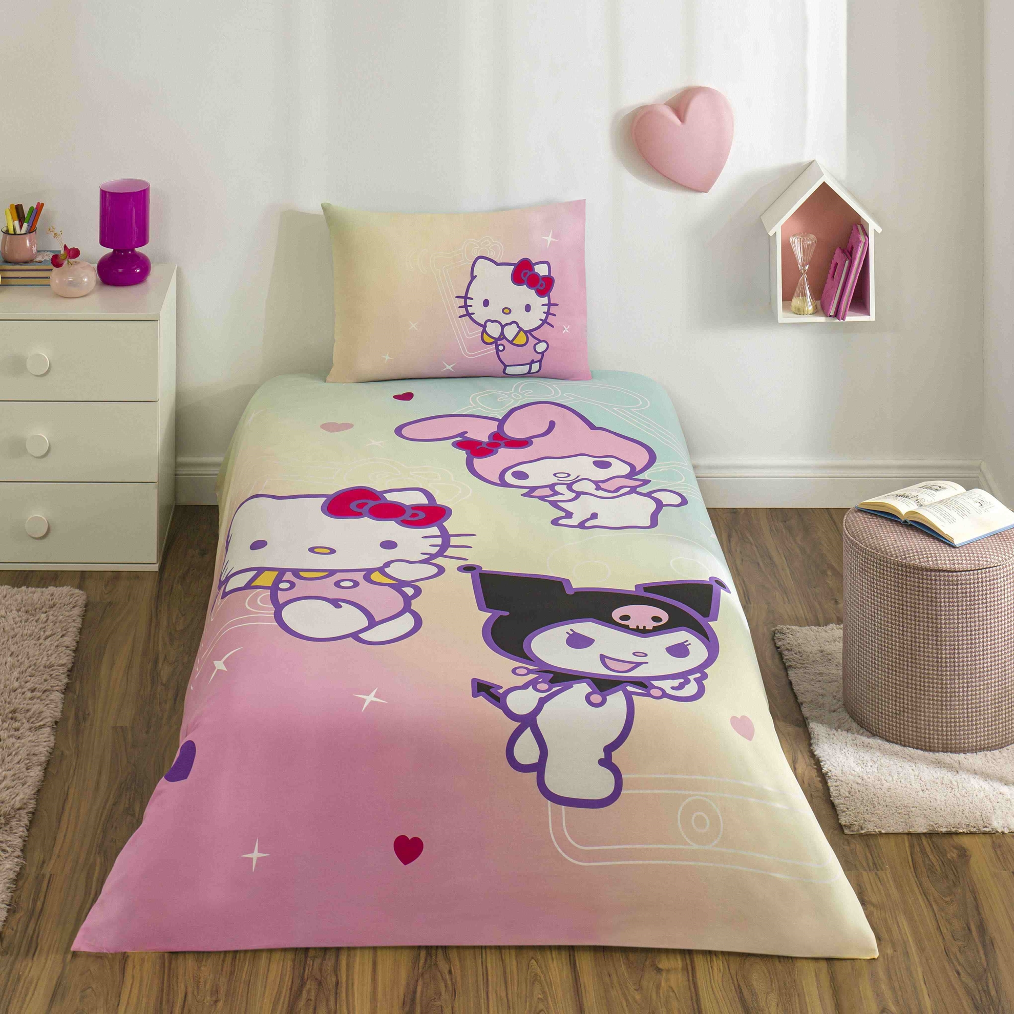 resm Taç Lisanslı Hello Kitty & Friends Pamuk Tek Kişilik Nevresim Takımı