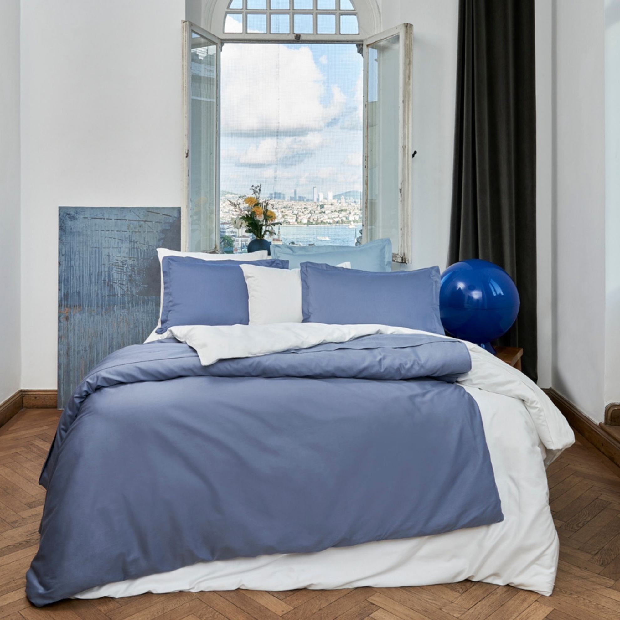 resm Linens Mix&Match Pamuk Saten Çift Kişilik Çarşaf indigo