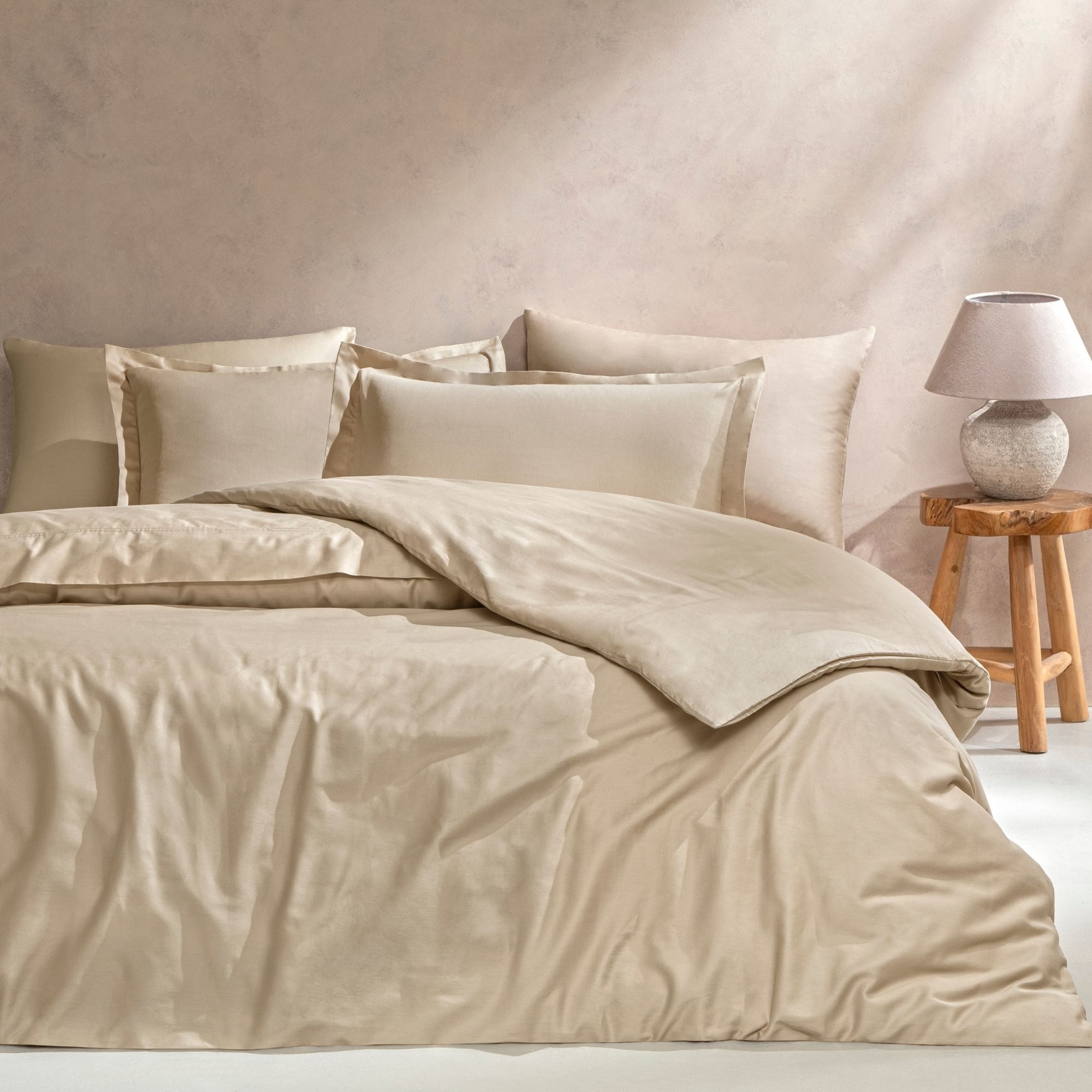 resm Linens Mix&Match Pamuk Çift Kişilik Saten Nevresim Kılıfı Camel