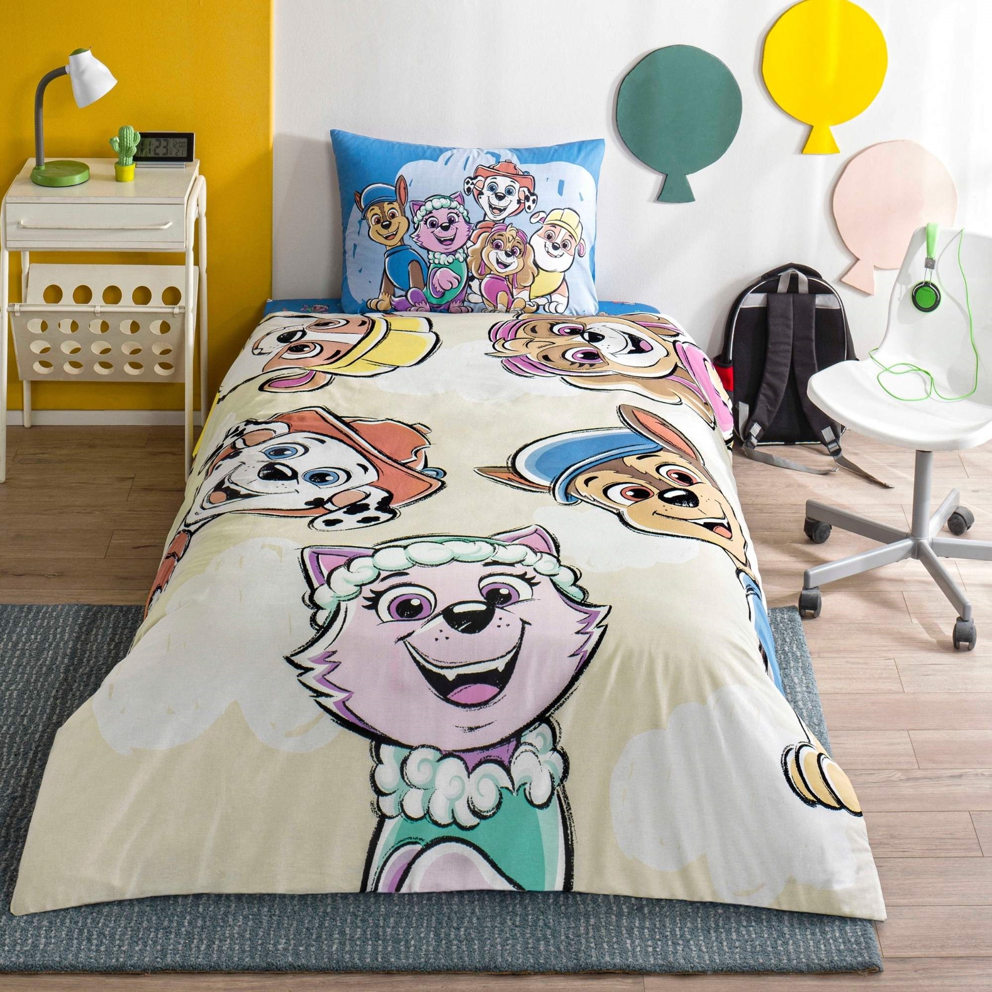 resm Taç Lisanslı Paw Patrol Cloud Tek Kişilik Pamuk Nevresim Takımı