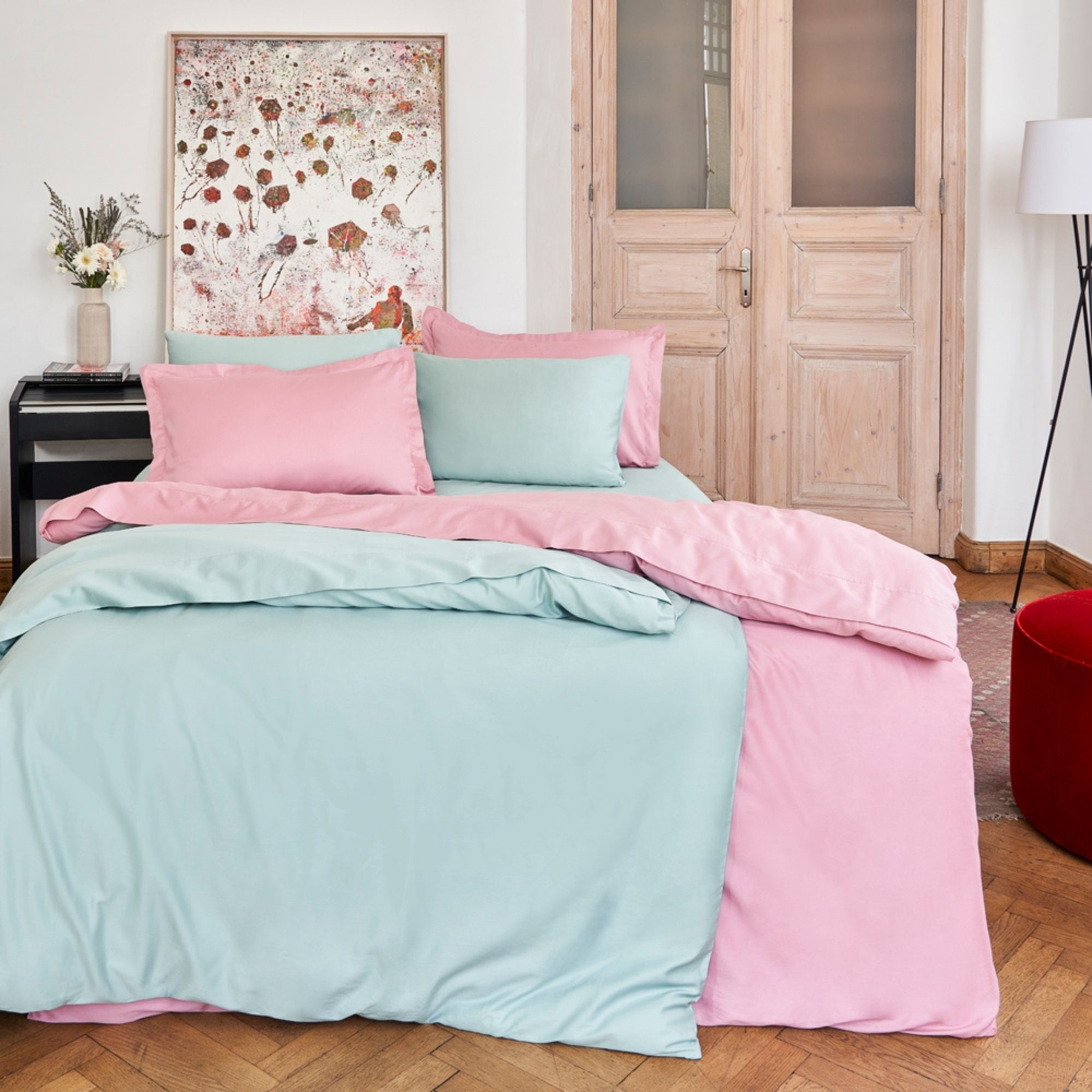 resm Linens Mix&Match Pamuk Saten Çift Kişilik Nevresim Kılıfı Gül Kurusu