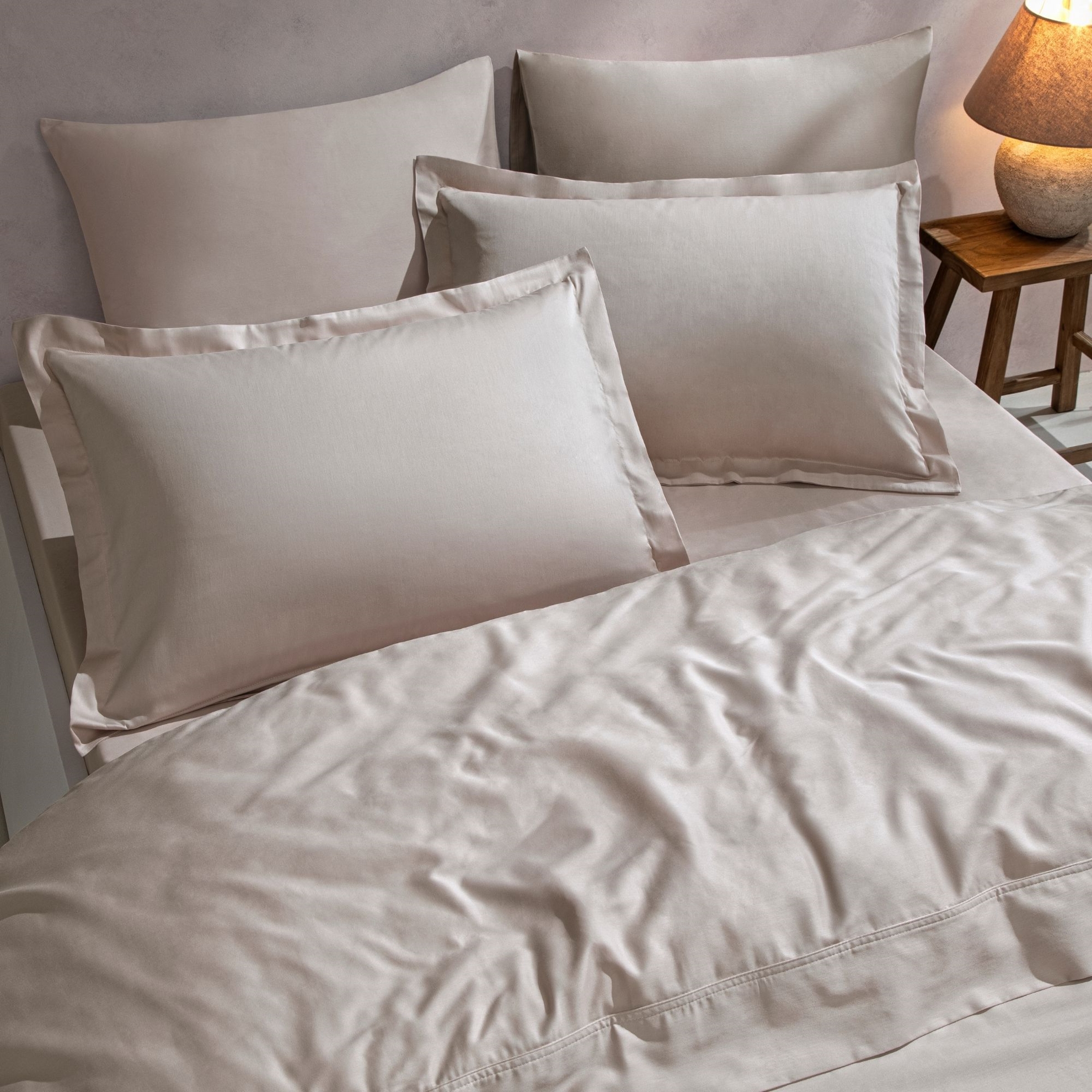 resm Linens Mix&Match Pamuk Saten Çift Kişilik Nevresim Kılıfı Taş