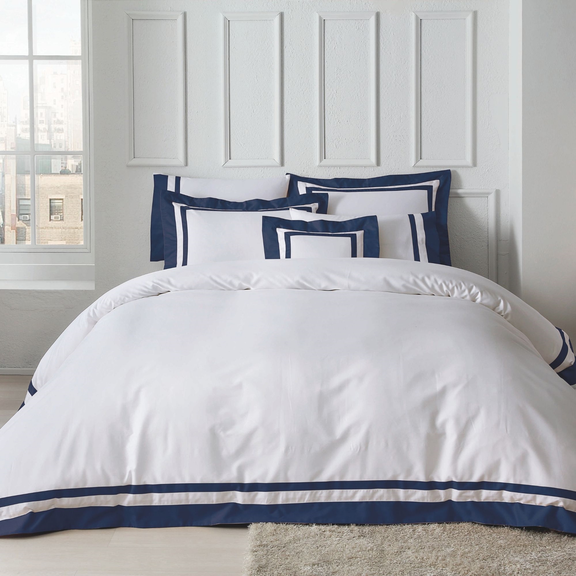 resm Valeron Nouveau Saten King Nevresim Takımı Lacivert