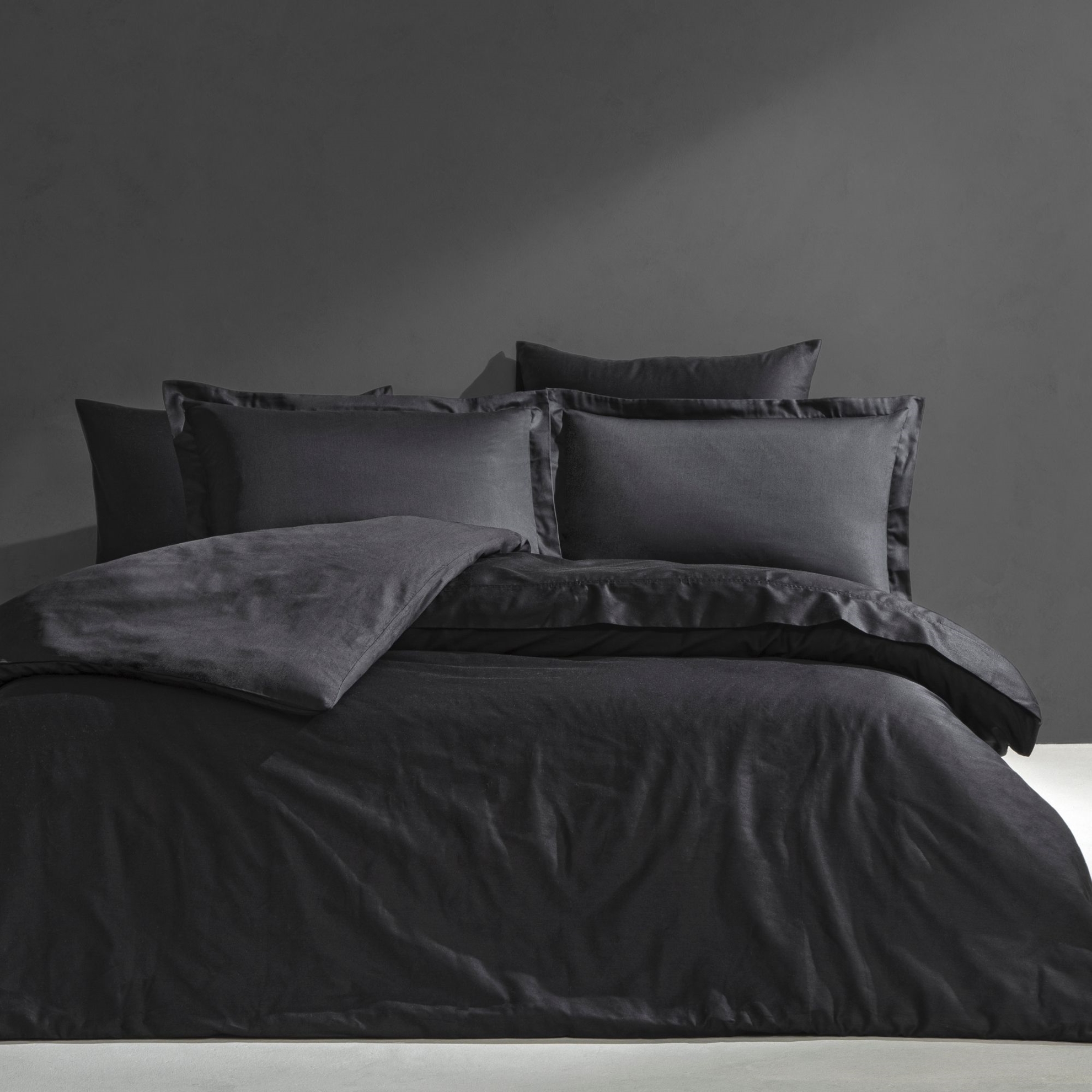 resm Linens Mix&Match Pamuk Saten 2'li Volanlı Yastık Kılıfı Seti Siyah