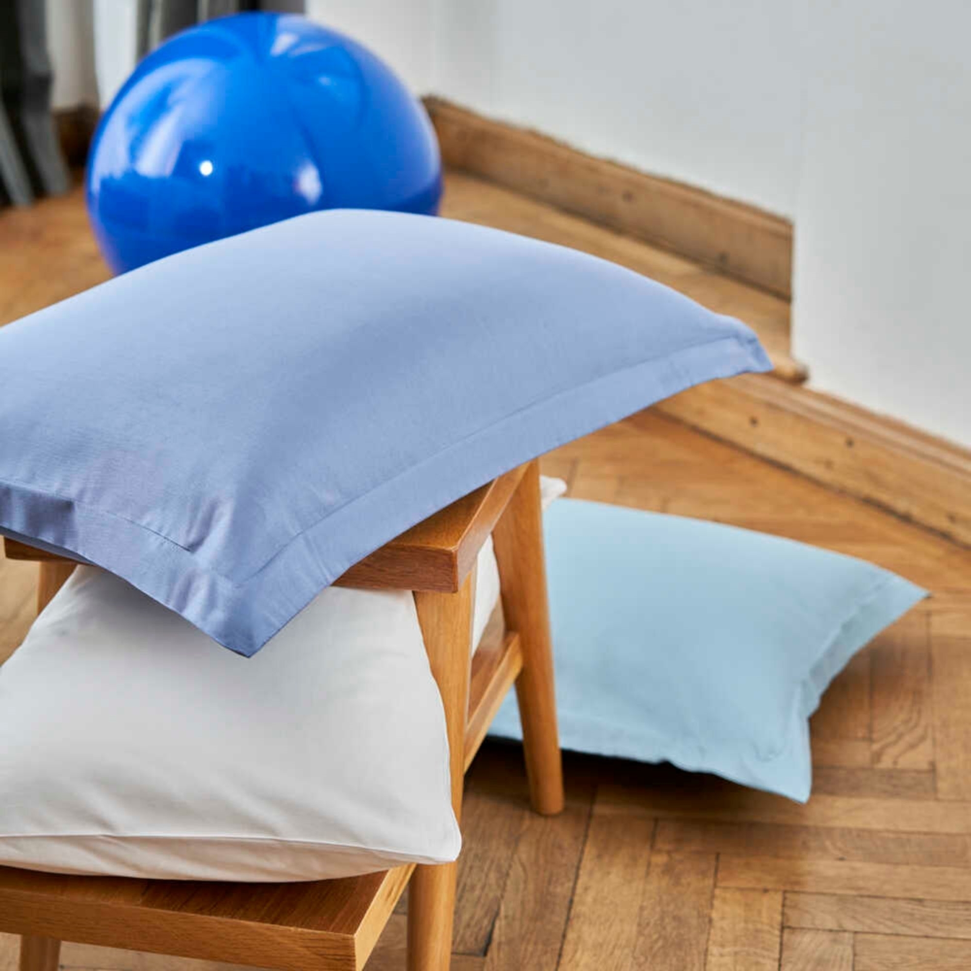 resm Linens Mix&Match Pamuk Saten 2'li Volanlı Yastık Kılıfı Seti Mavi