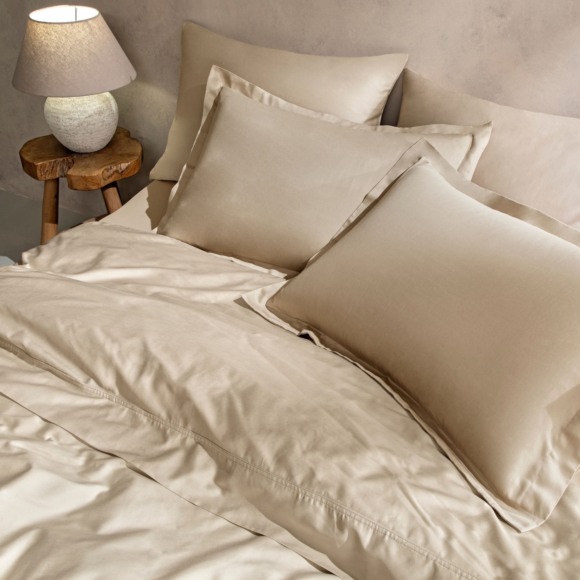 resm Linens Mix&Match Pamuk Saten 2'li Volanlı Yastık Kılıfı Seti Camel