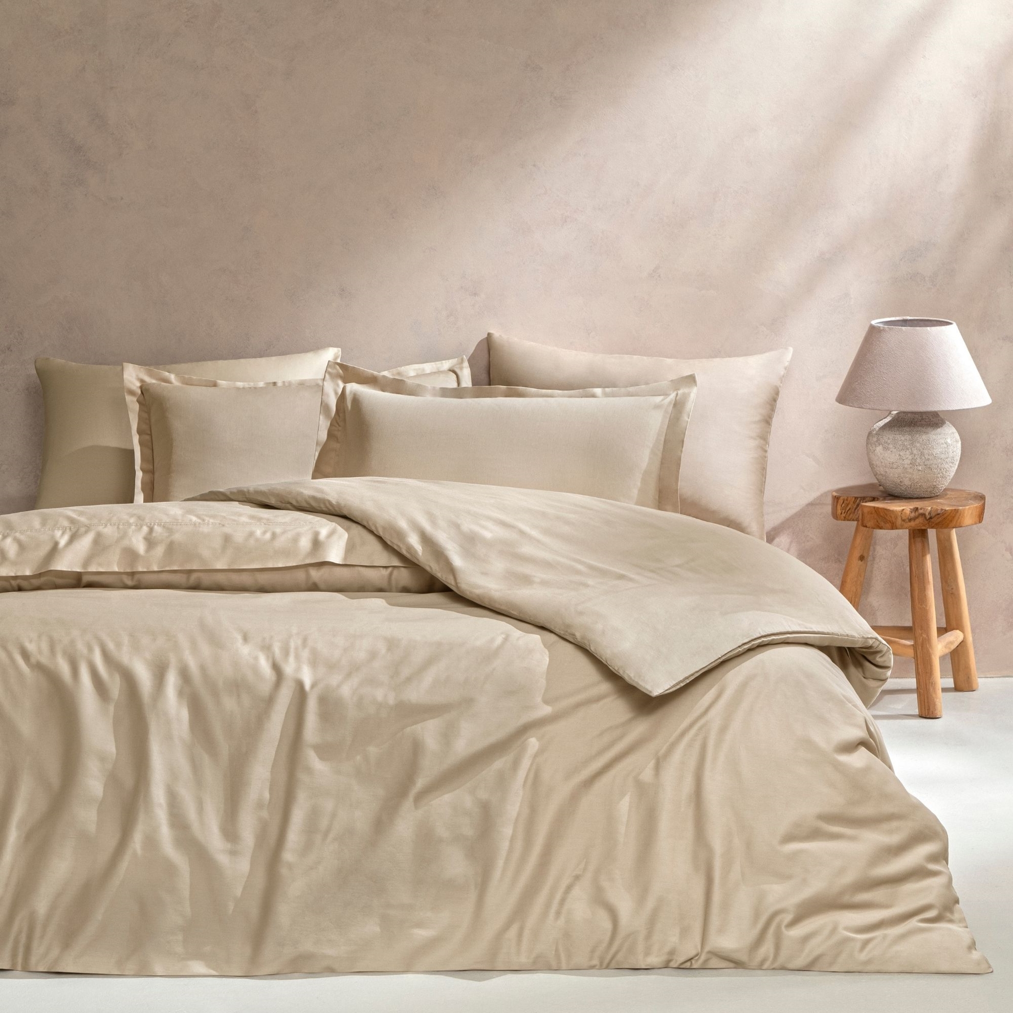 resm Linens Mix&Match Pamuk Saten 2'li Volanlı Yastık Kılıfı Seti Camel