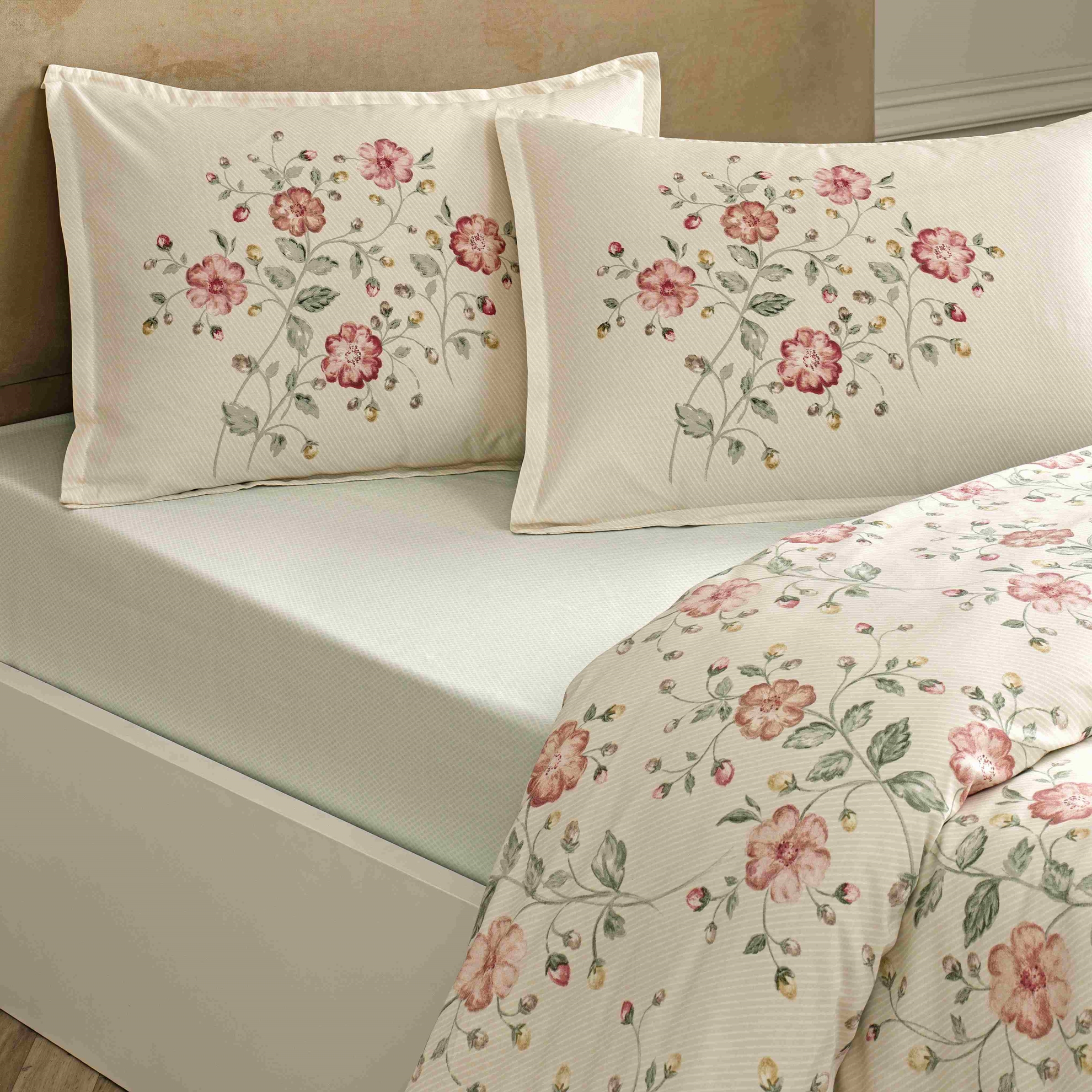 resm Linens Allday Fleur Pamuk Saten Çift Kişilik Nevresim Takımı Krem