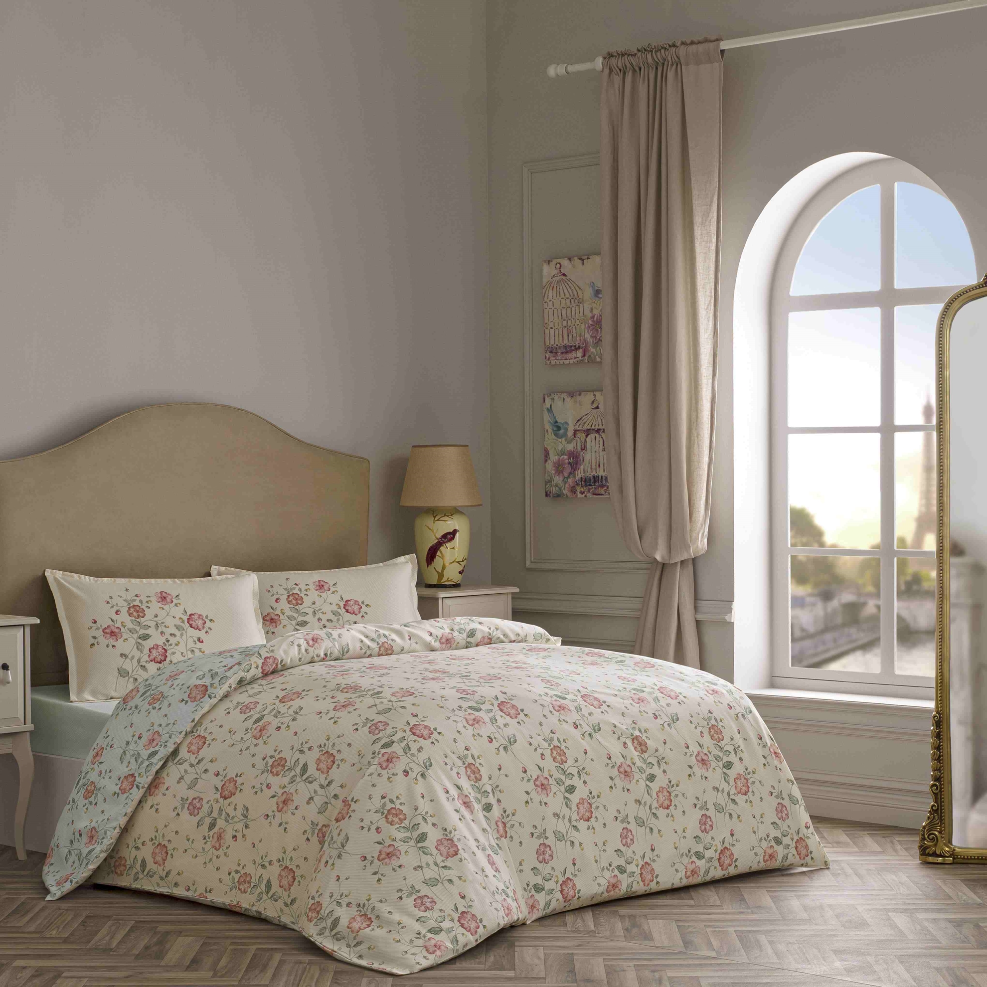 resm Linens Allday Fleur Pamuk Saten King Nevresim Takımı Krem