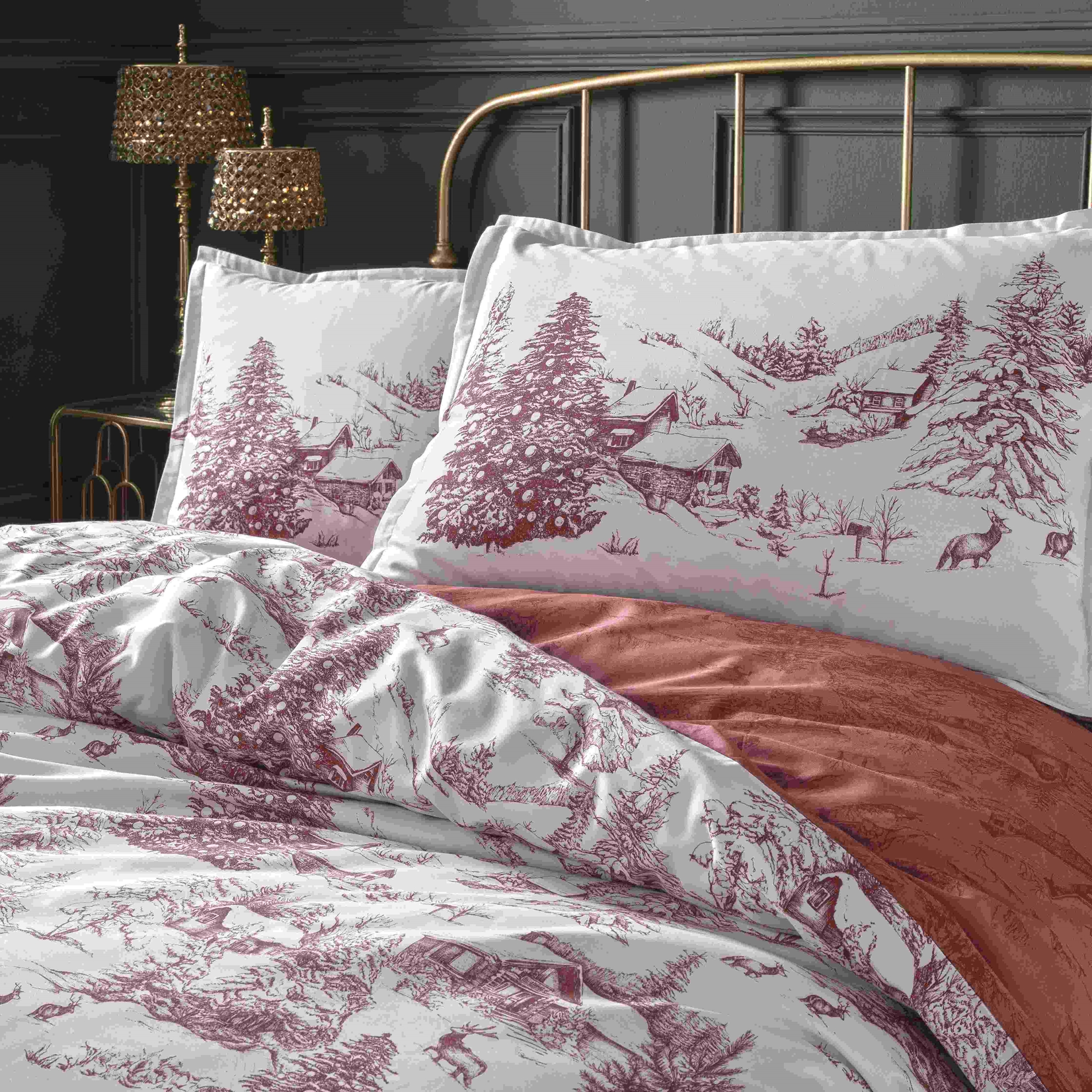 resm Linens Allday Chalet Pamuk Saten Çift Kişilik Nevresim Takımı Bordo