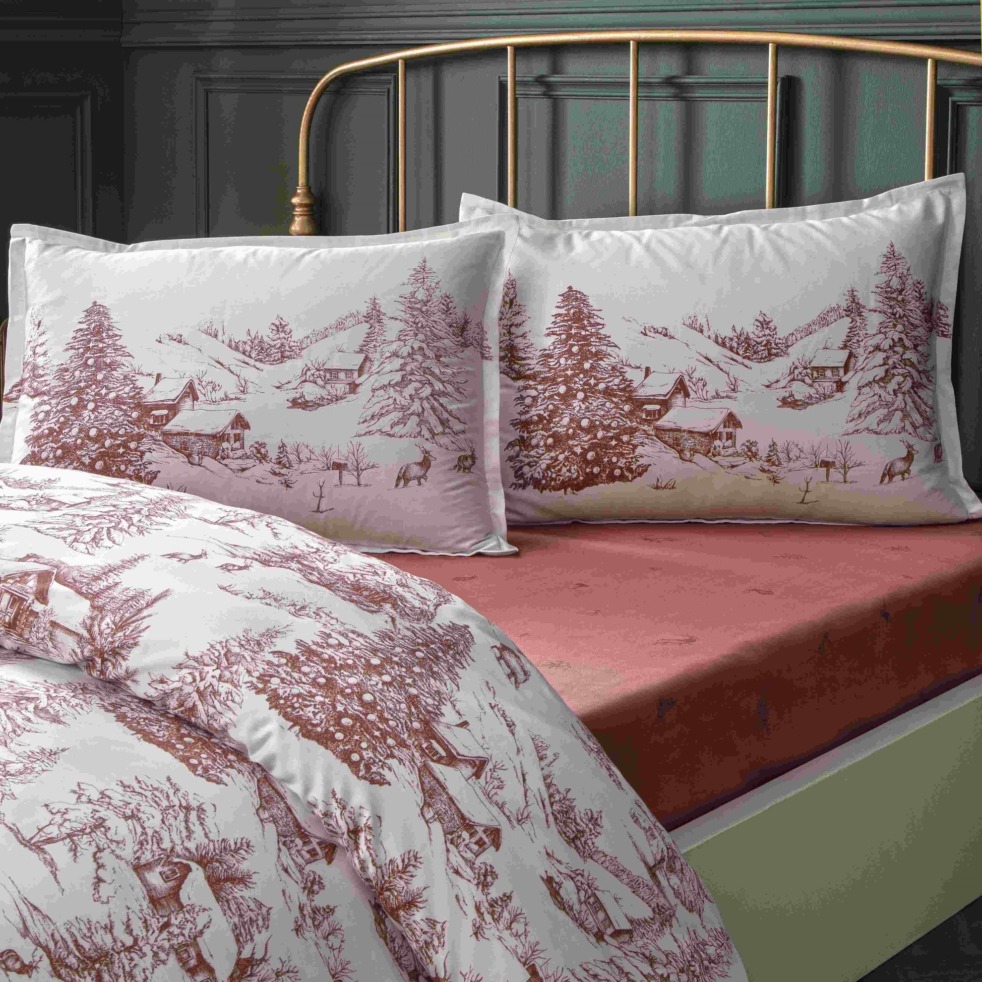 resm Linens Allday Chalet Pamuk Saten Çift Kişilik Nevresim Takımı Bordo