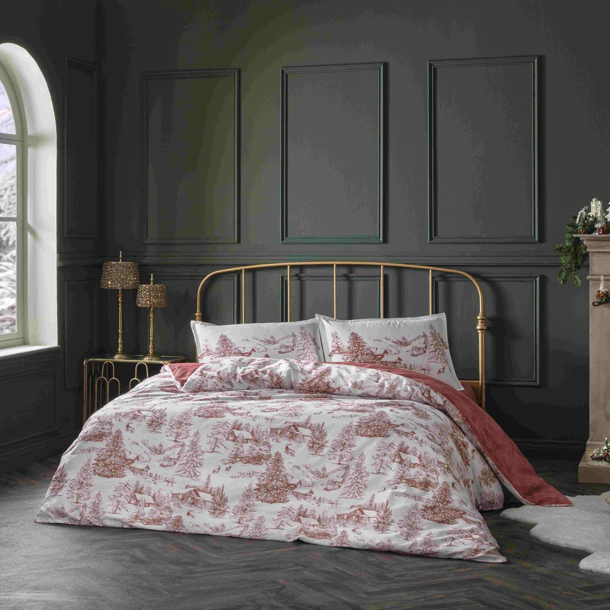 resm Linens Allday Chalet Pamuk Saten Tek Kişilik Nevresim Takımı Bordo