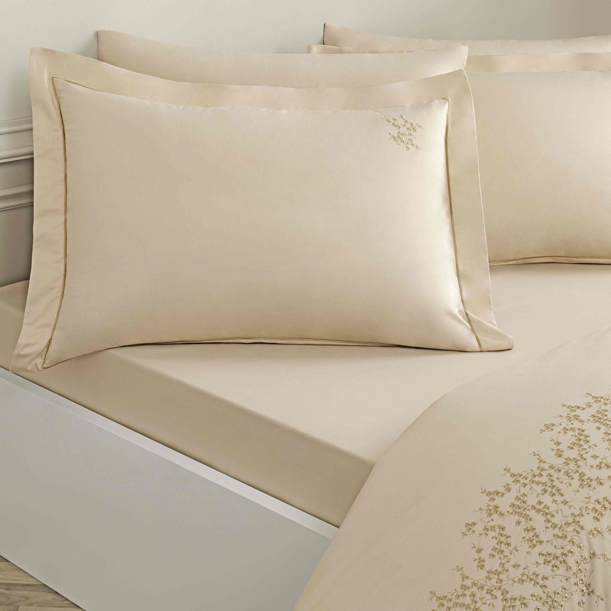 resm Linens Premium Zendea Pamuk Brode Çift Kişilik Nevresim Takımı Bej