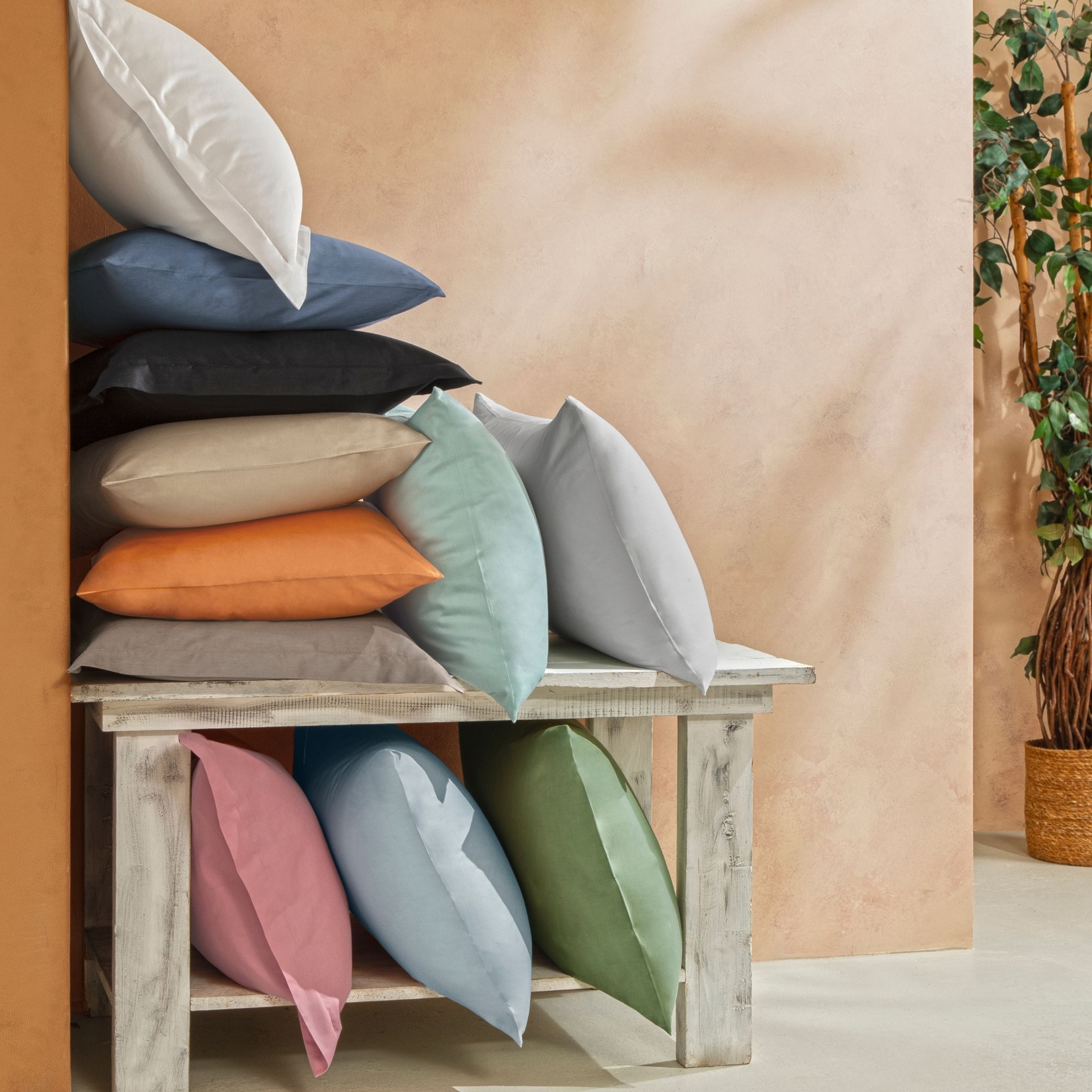 resm Linens Mix&Match Pamuk Saten 2'li Standart Yastık Kılıfı Seti Koyu Yeşil