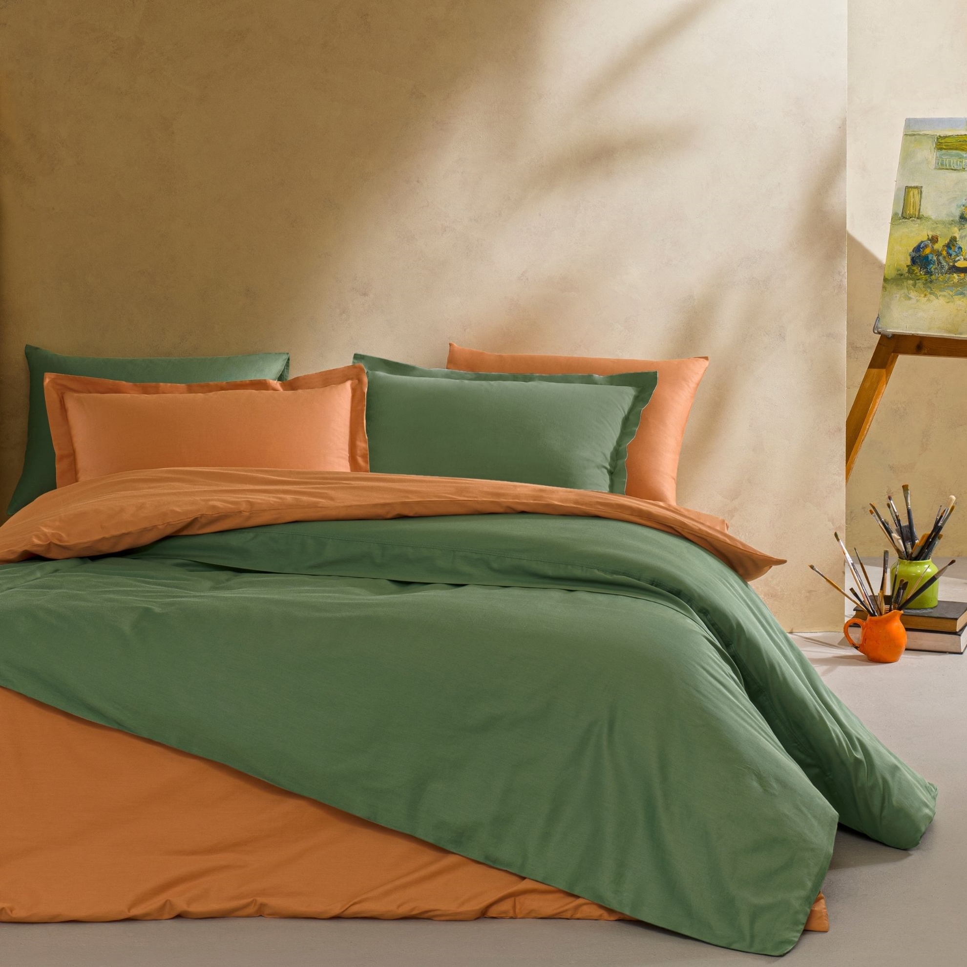 resm Linens Mix&Match Pamuk Saten 2'li Standart Yastık Kılıfı Seti Koyu Yeşil