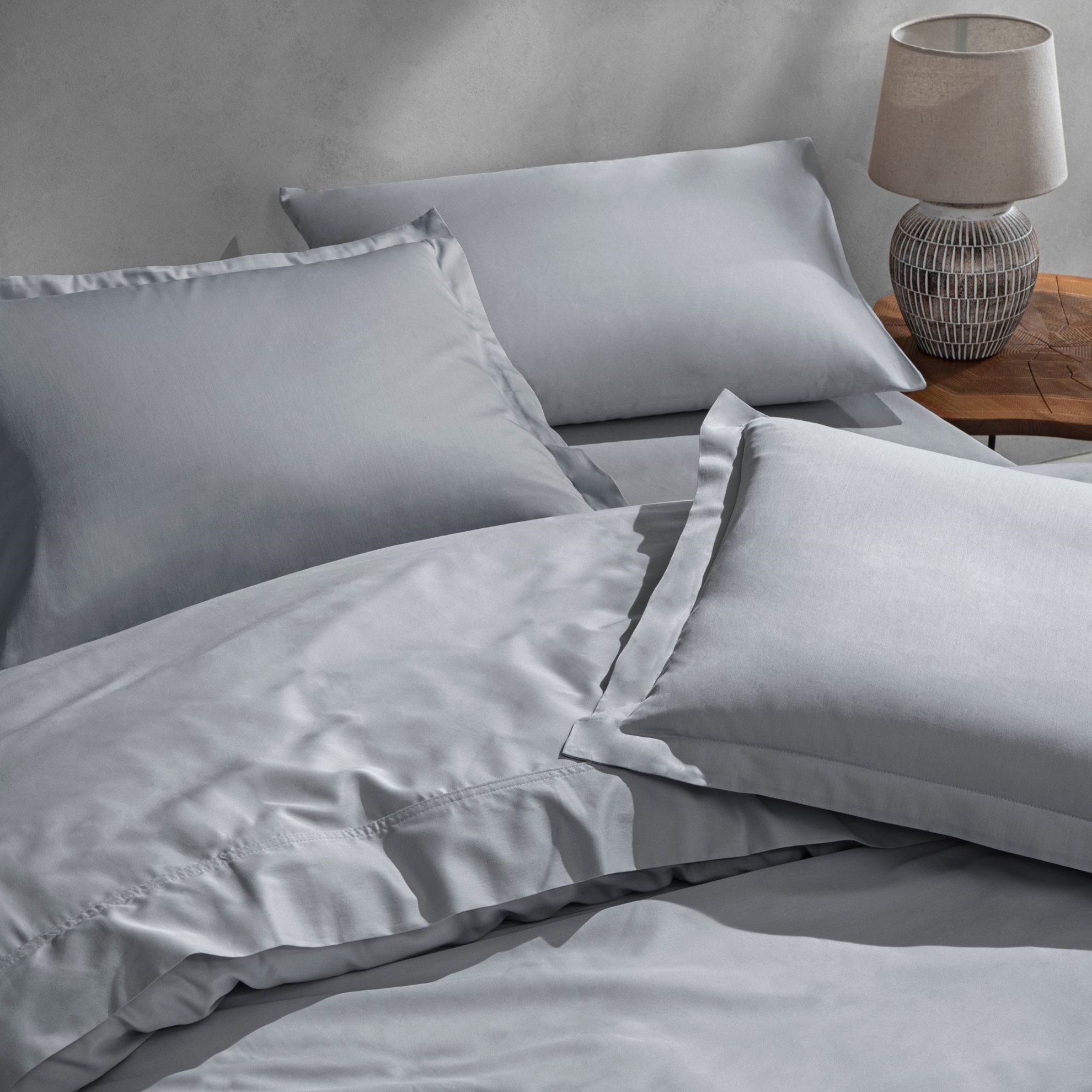 resm Linens Mix&Match Pamuk Saten 2'li Volanlı Yastık Kılıfı Seti Gri