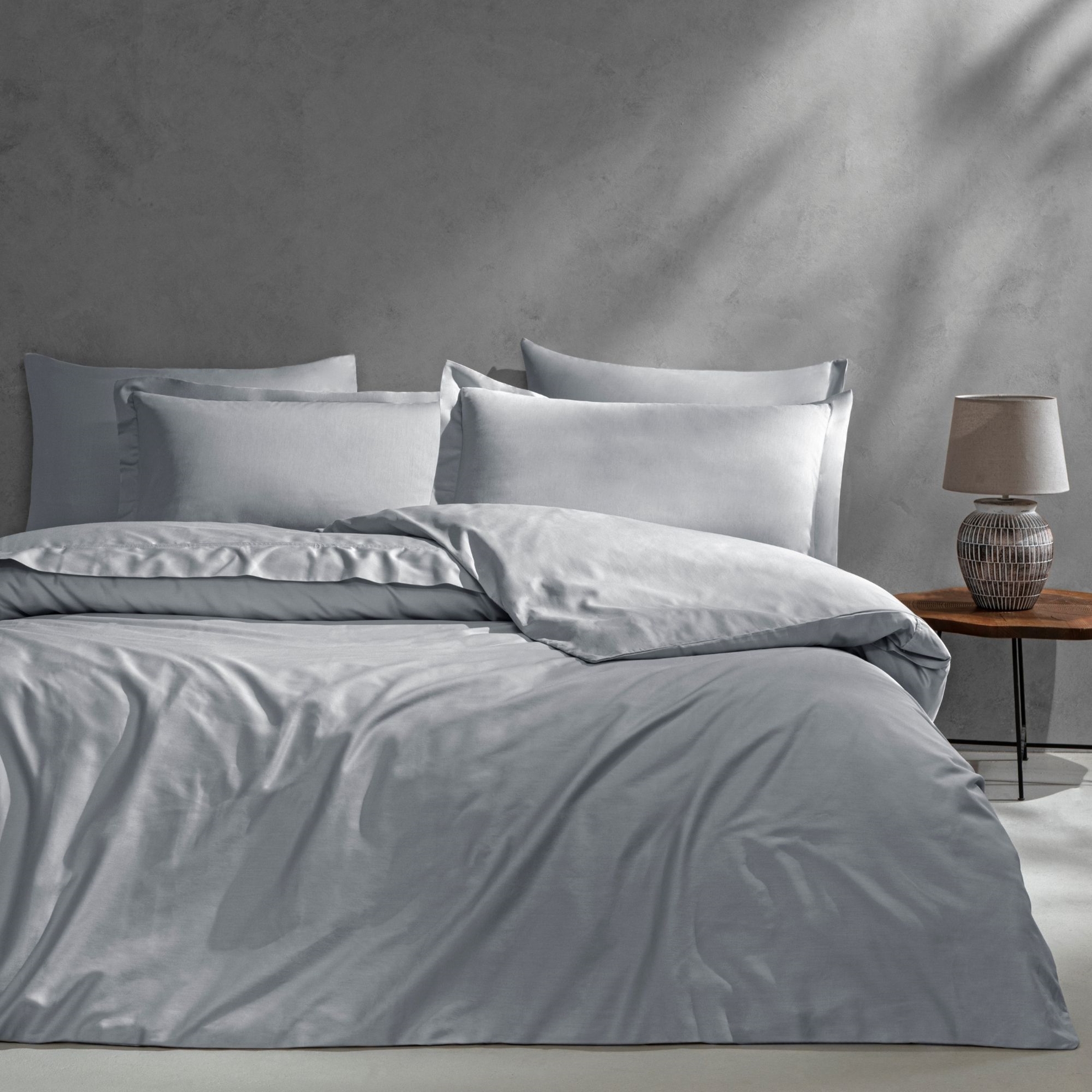 resm Linens Mix&Match Pamuk Saten 2'li Volanlı Yastık Kılıfı Seti Gri