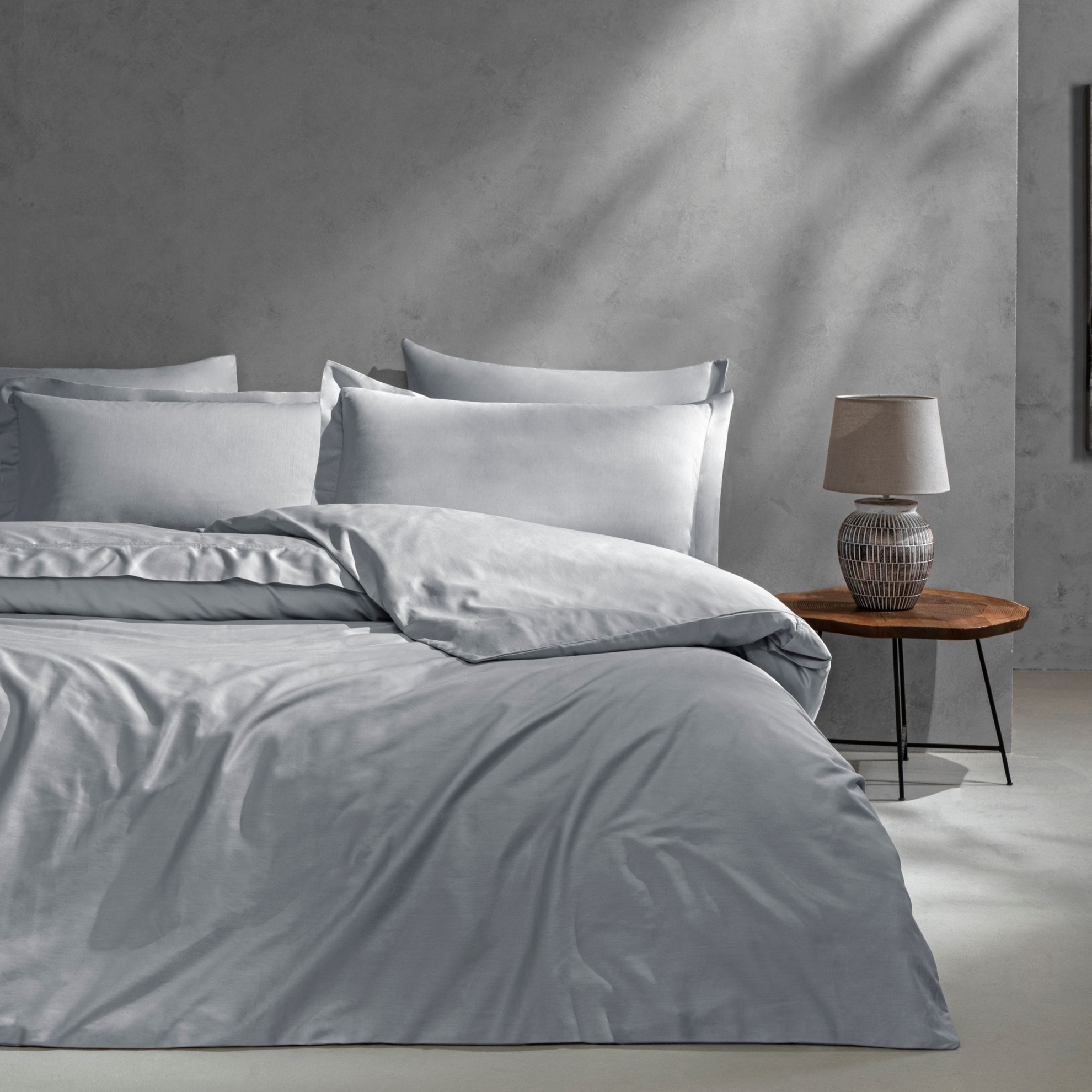 resm Linens Mix&Match Pamuk Saten 2'li Standart Yastık Kılıfı Seti Gri