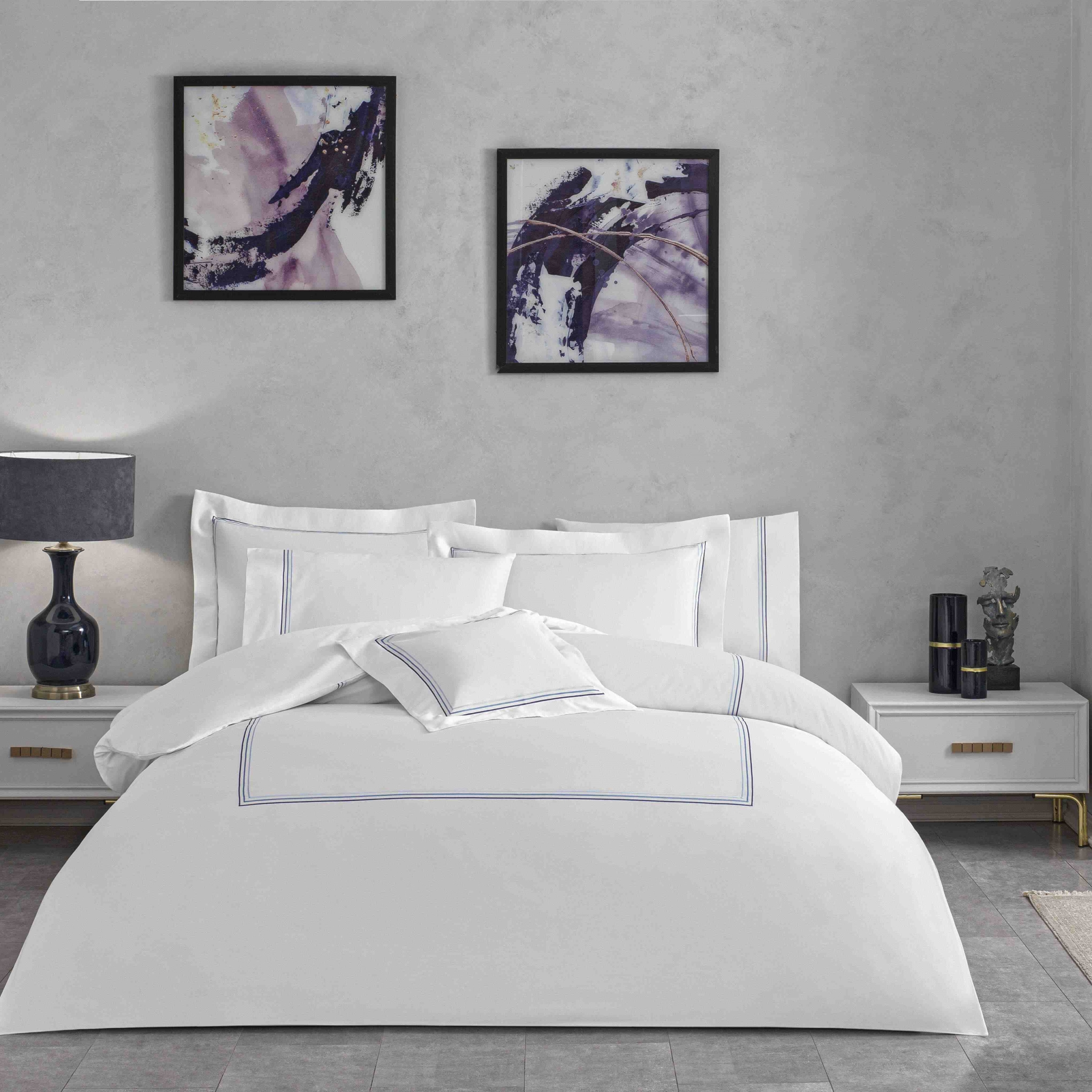 resm Valeron Trio Saten Çift Kişilik Nevresim Takımı Lacivert