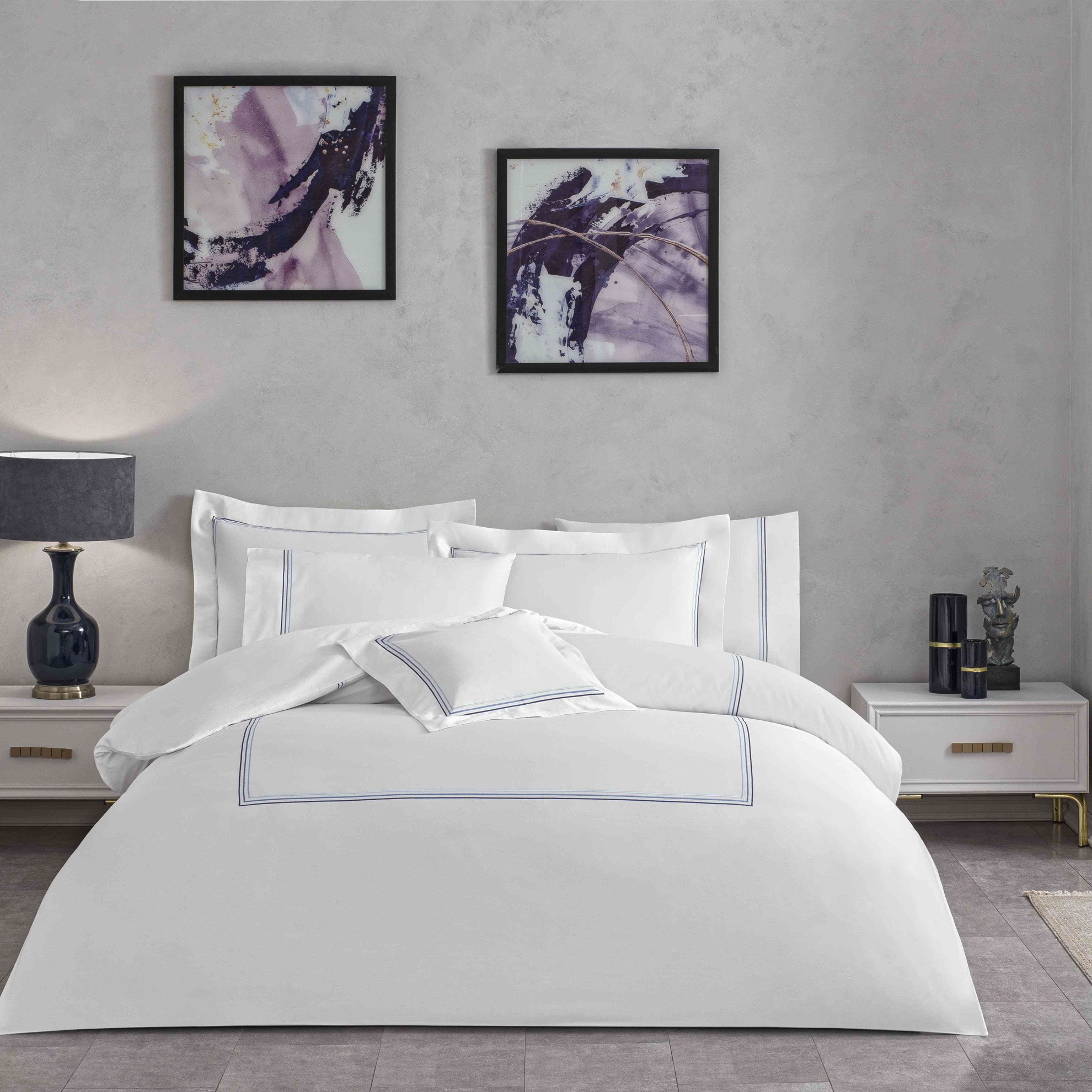 resm Valeron Trio Saten King Nevresim Takımı Lacivert