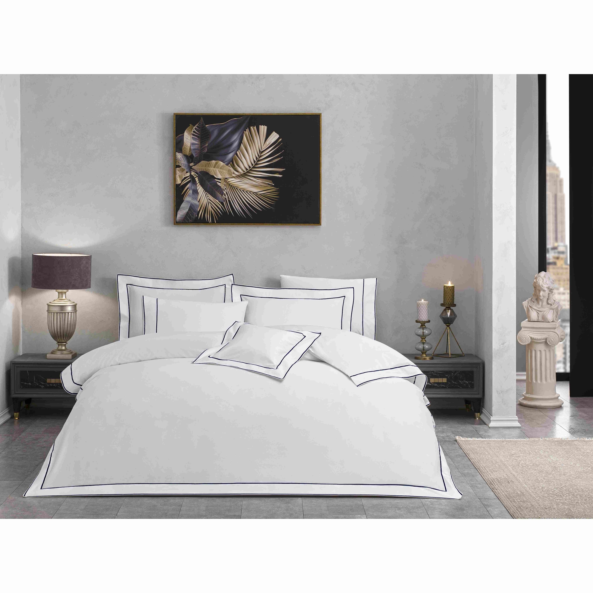 resm Valeron Duo Saten Süper King Nevresim Takımı Lacivert