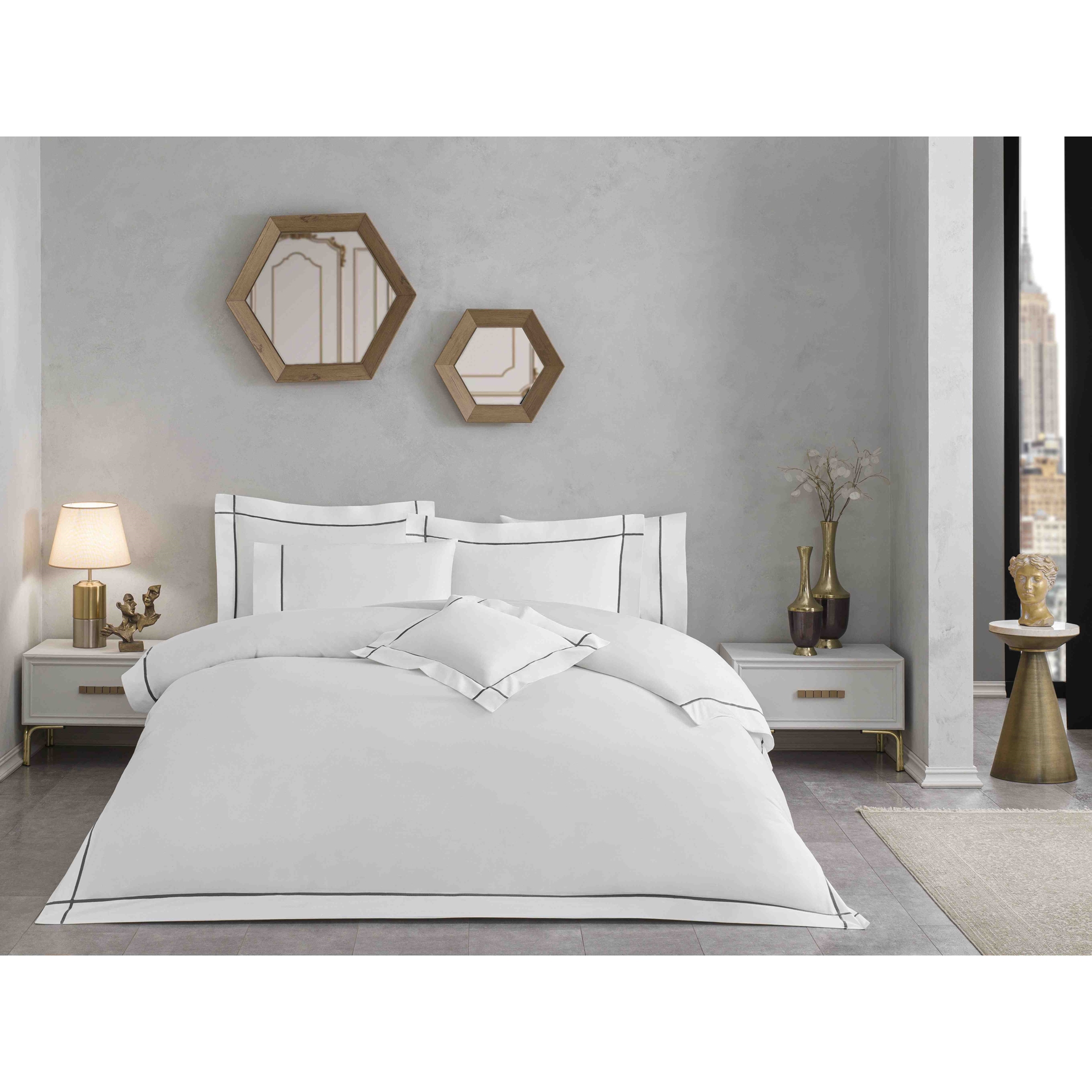 resm Valeron Mono Saten Süper King Nevresim Takımı Antrasit