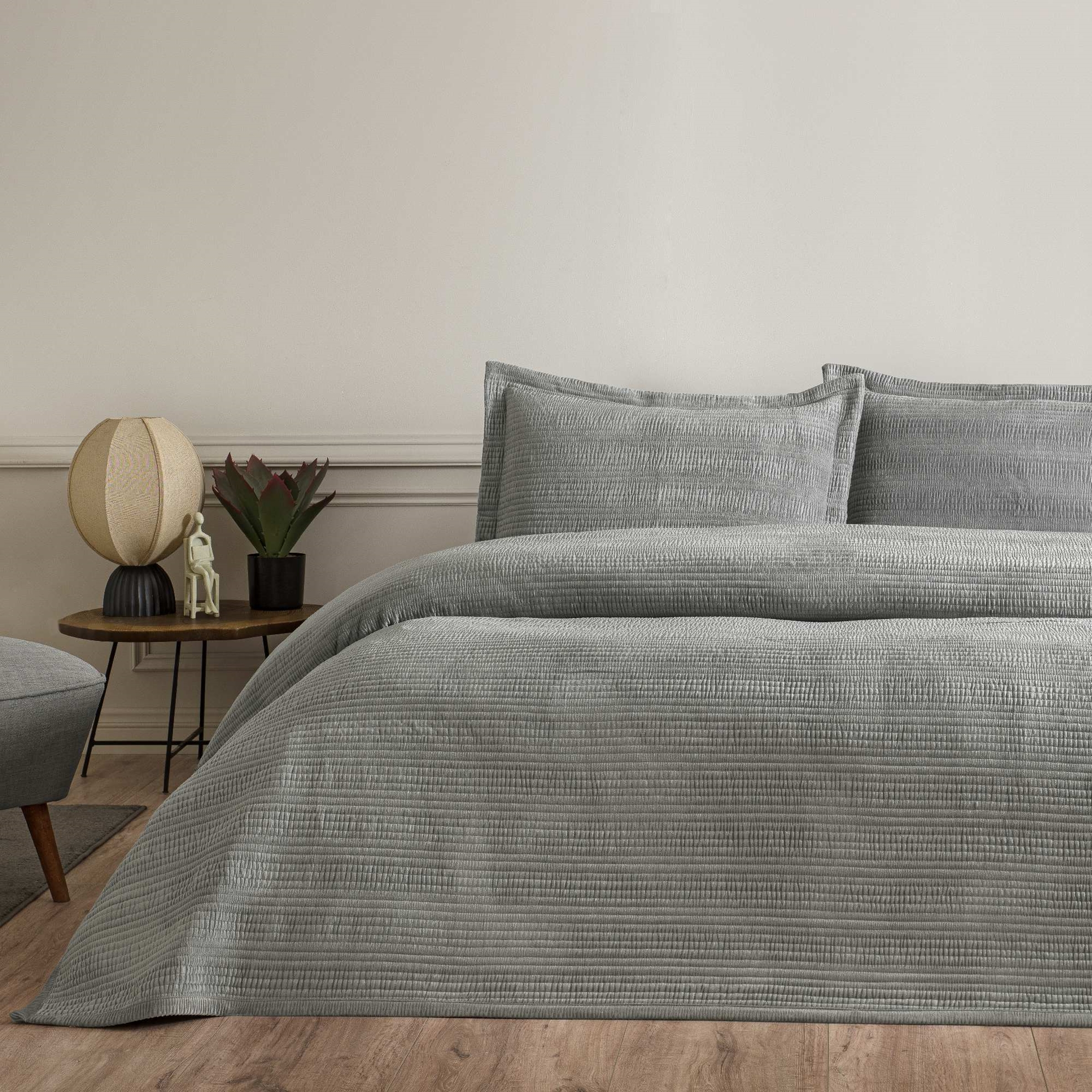 resm Linens Velona Çift Kişilik Yatak Örtüsü Seti Gri