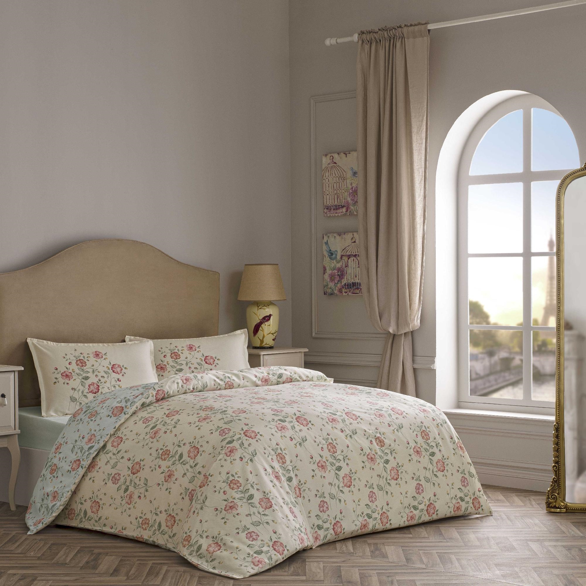 resm Linens Allday Fleur Pamuk Saten Çift Kişilik Nevresim Takımı Krem