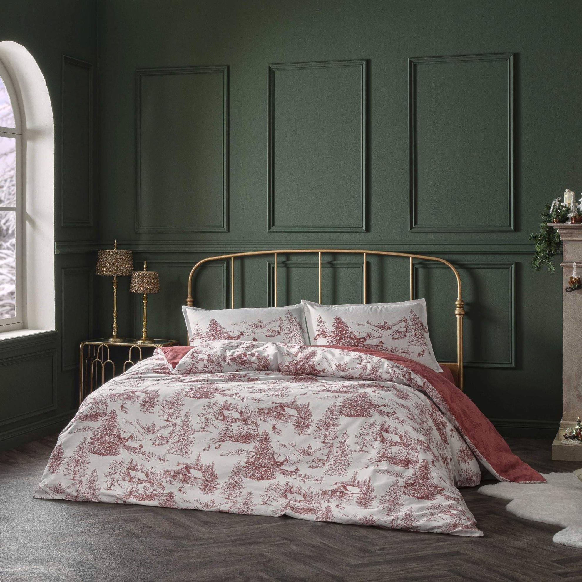 resm Linens Allday Chalet Pamuk Saten Çift Kişilik Nevresim Takımı Bordo