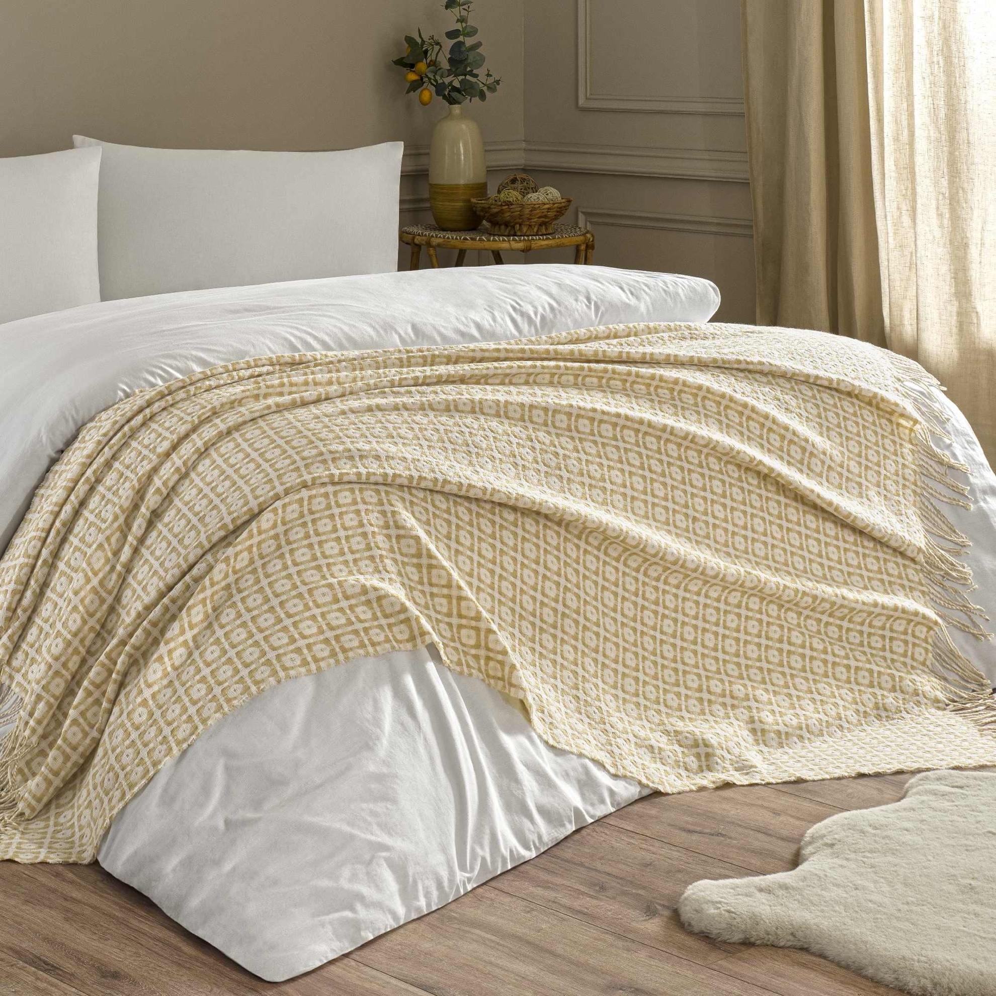 resm Linens Caline Throw / Tv Battaniyesi Bej Tek Kişilik