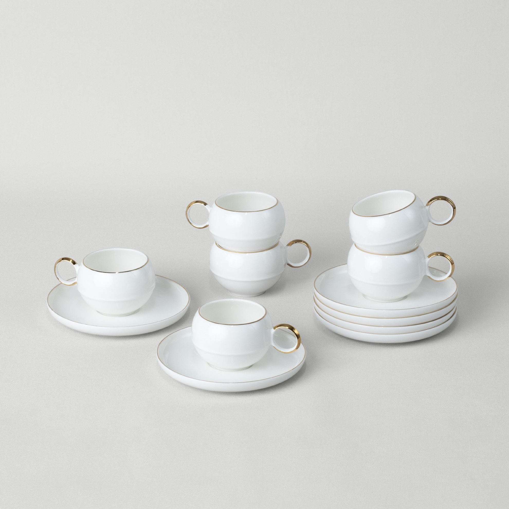 resm Linens Sally Porselen 6'lı 90 ml Kahve Fincan Seti Beyaz-Gold
