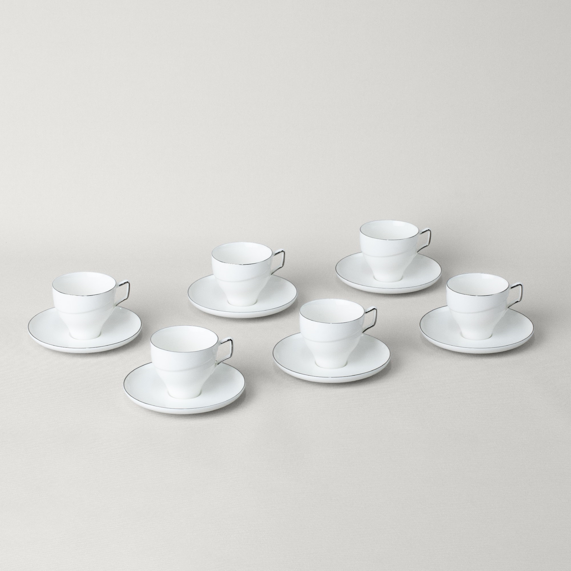 resm Linens Javed Porselen 6'lı 90 ml Kahve Fincan Seti Beyaz-Gümüş