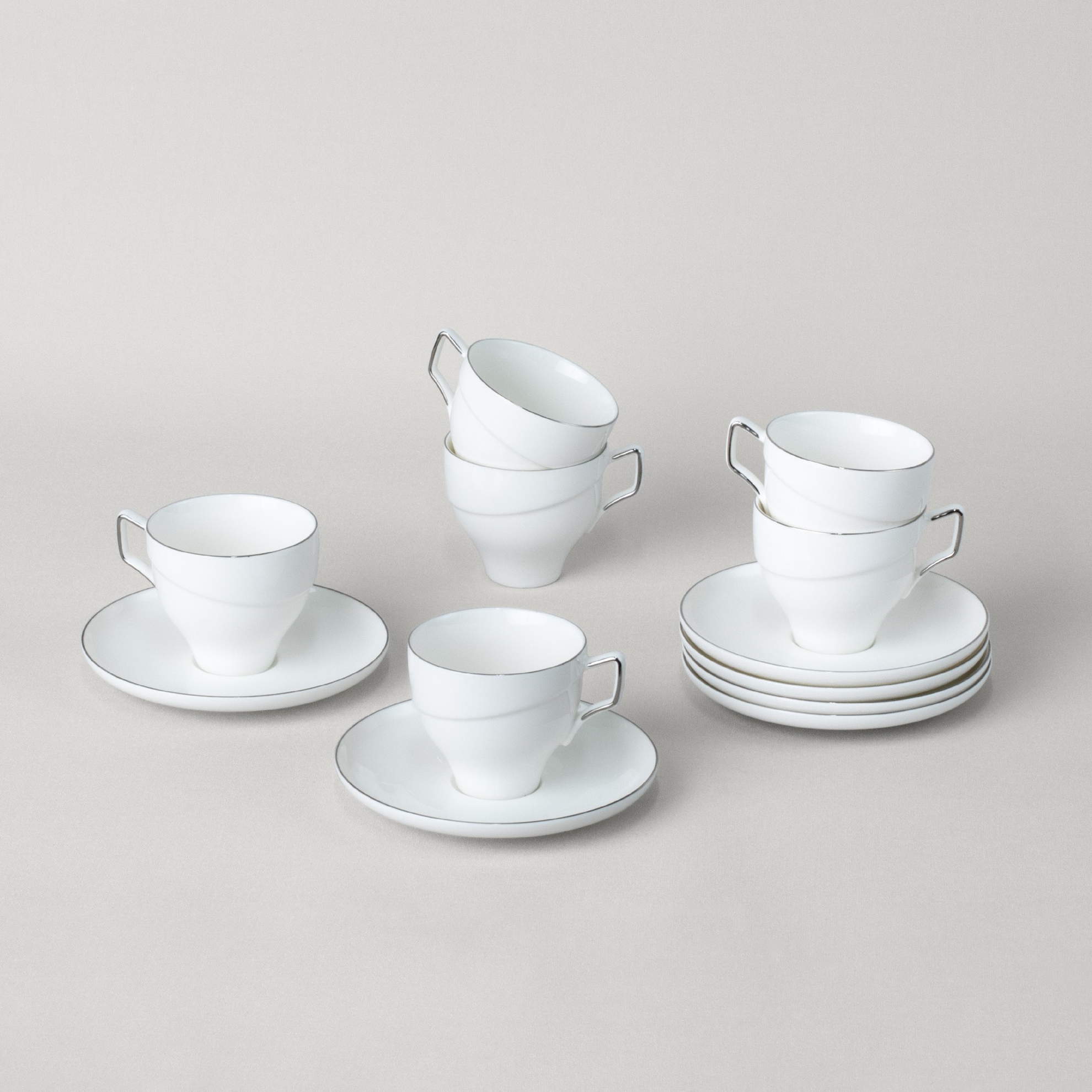 resm Linens Javed Porselen 6'lı 90 ml Kahve Fincan Seti Beyaz-Gümüş