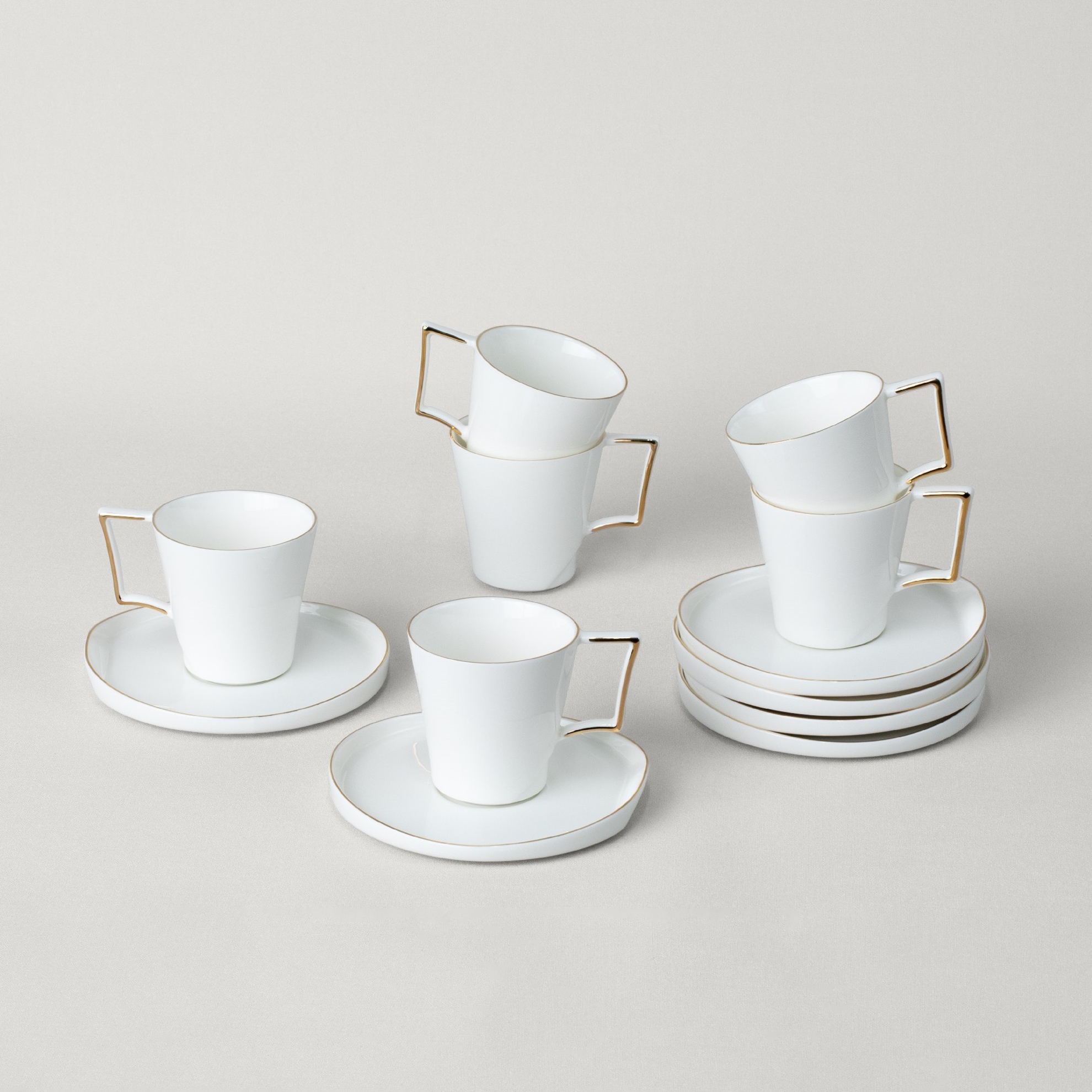 resm Linens Davies Porselen 6'lı 90 ml Kahve Fincan Seti Beyaz-Gold