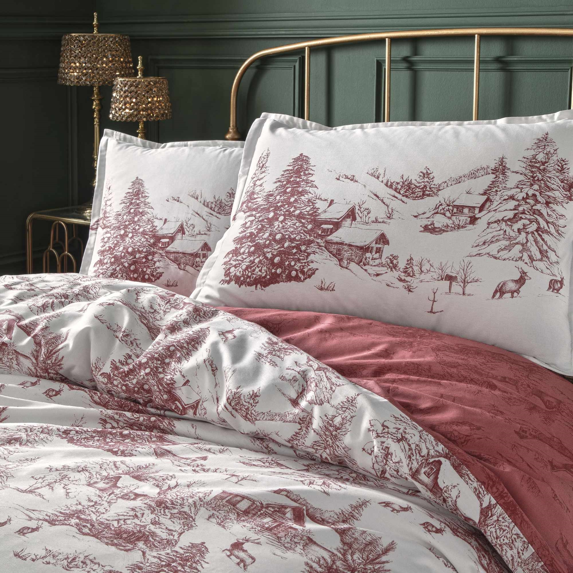 resm Linens Allday Chalet Pamuk Saten Tek Kişilik Nevresim Takımı Bordo