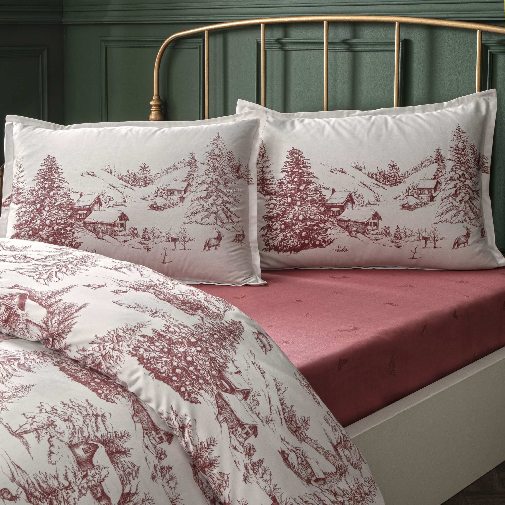 resm Linens Allday Chalet Pamuk Saten Tek Kişilik Nevresim Takımı Bordo