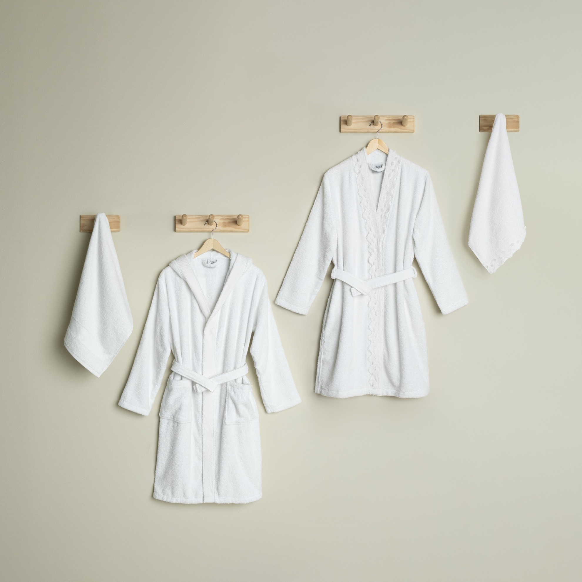 resm Linens Elvia Pamuk S/M- L/XL 4'lü Bornoz Seti Beyaz