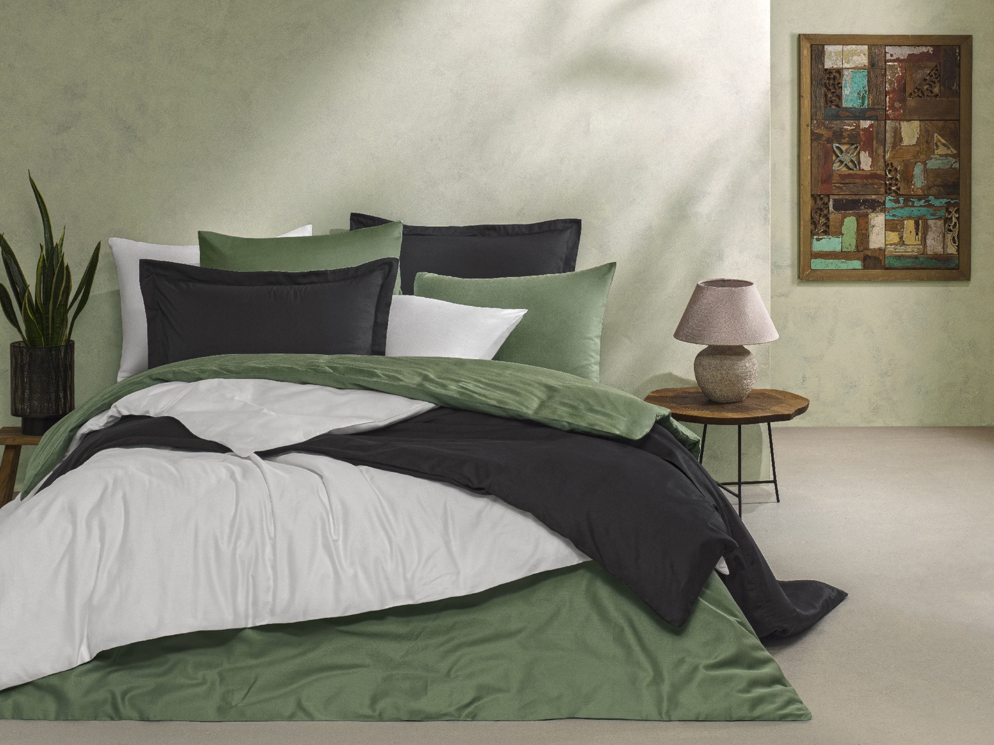 resm Linens Mix&Match Pamuk Saten 2'li Volanlı Yastık Kılıfı Seti Siyah