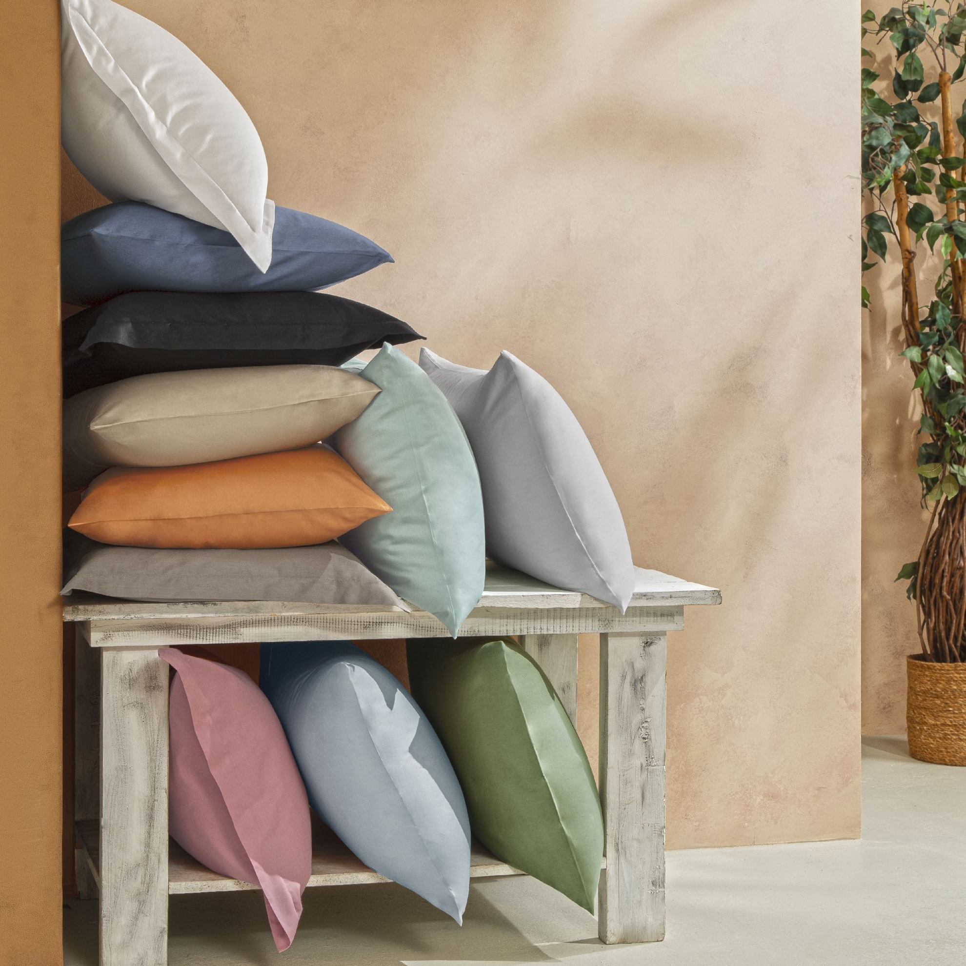 resm Linens Mix&Match Pamuk Saten 2'li Volanlı Yastık Kılıfı Seti Ekru