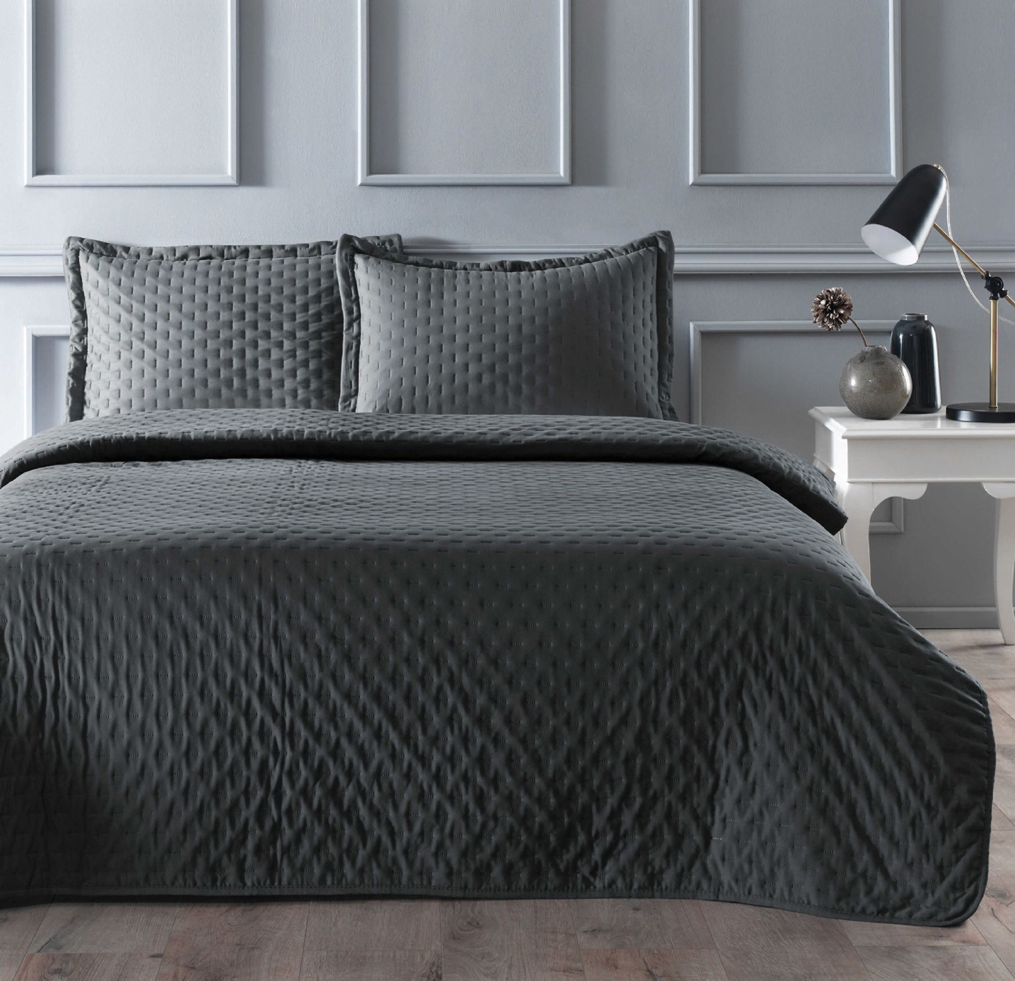 resm Linens Gardenia Çift Kişilik Yatak Örtüsü Seti Antrasit