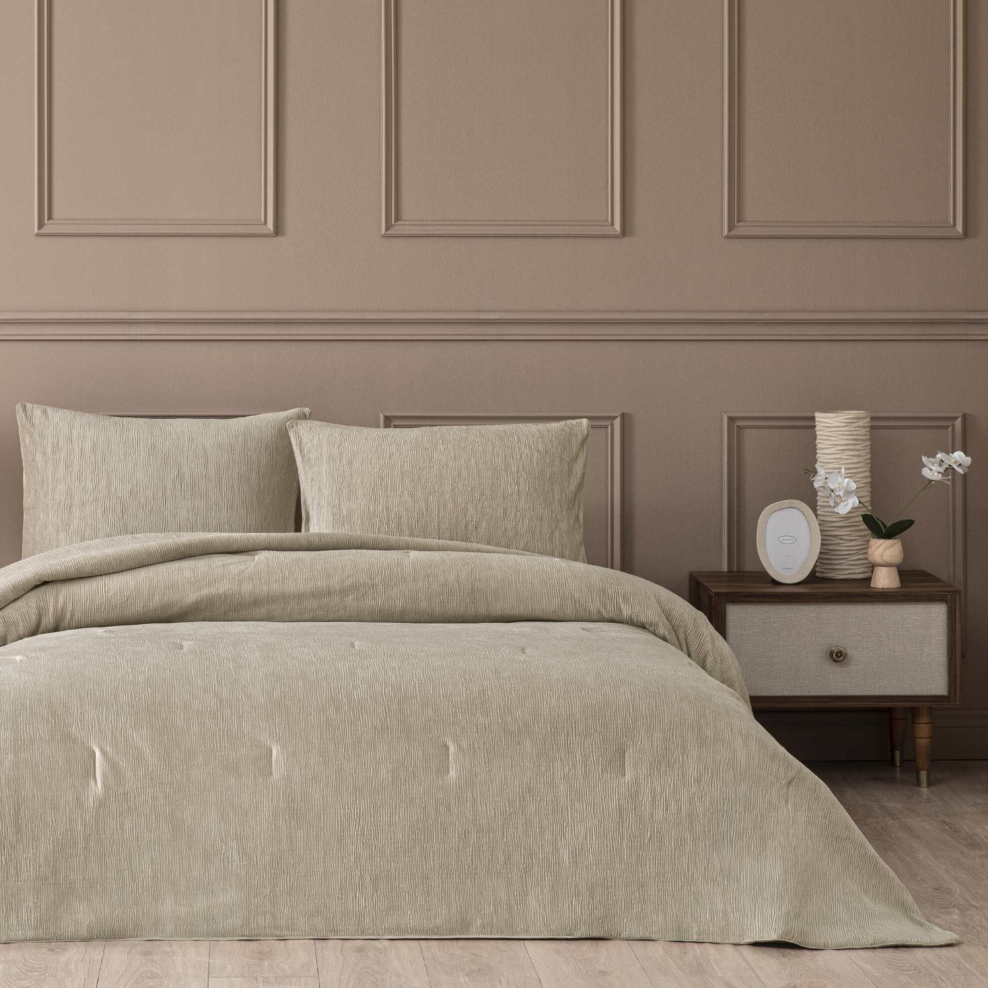resm Linens Solven Çift Kişilik Yatak Örtüsü Seti Bej