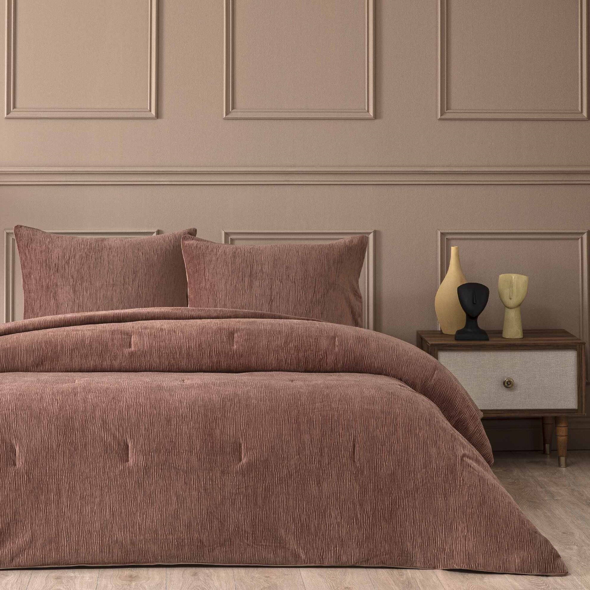 resm Linens Solven Çift Kişilik Yatak Örtüsü Seti Gül Kurusu