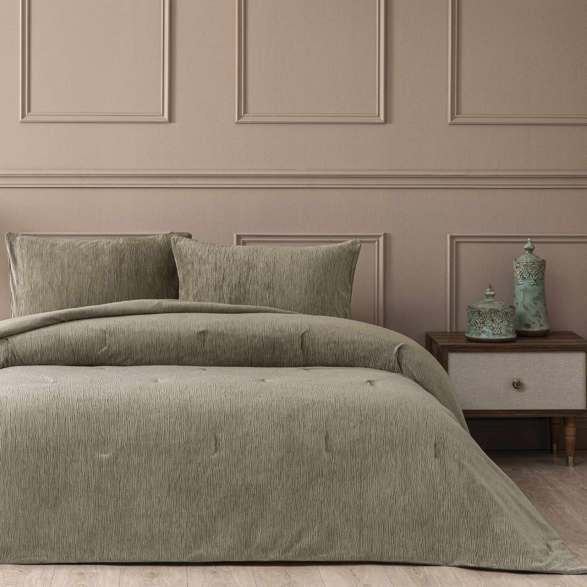 resm Linens Solven Çift Kişilik Yatak Örtüsü Seti Vizon