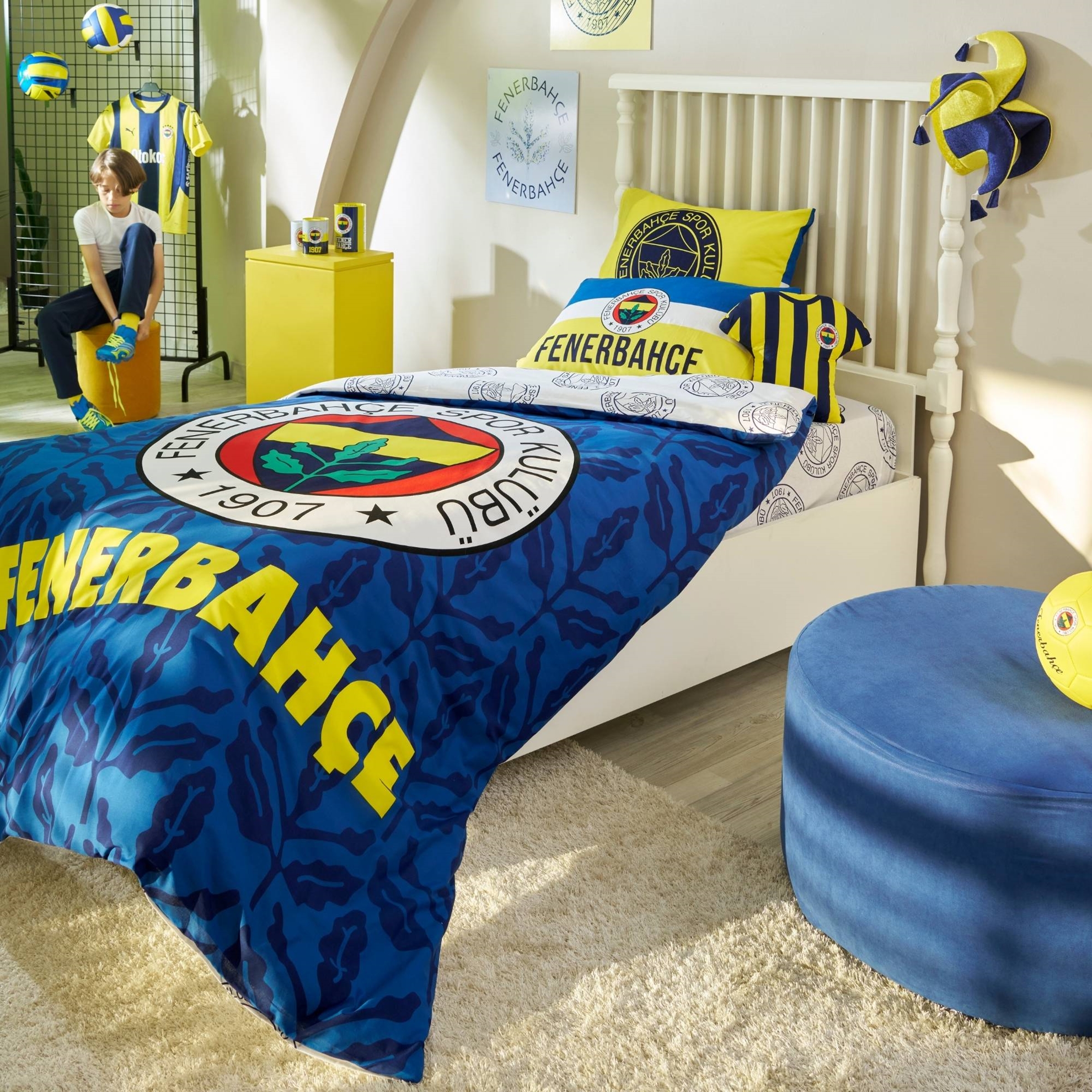 resm Taç Lisanslı Fenerbahçe Palamut Tek Kişilik Pamuk Nevresim Takımı